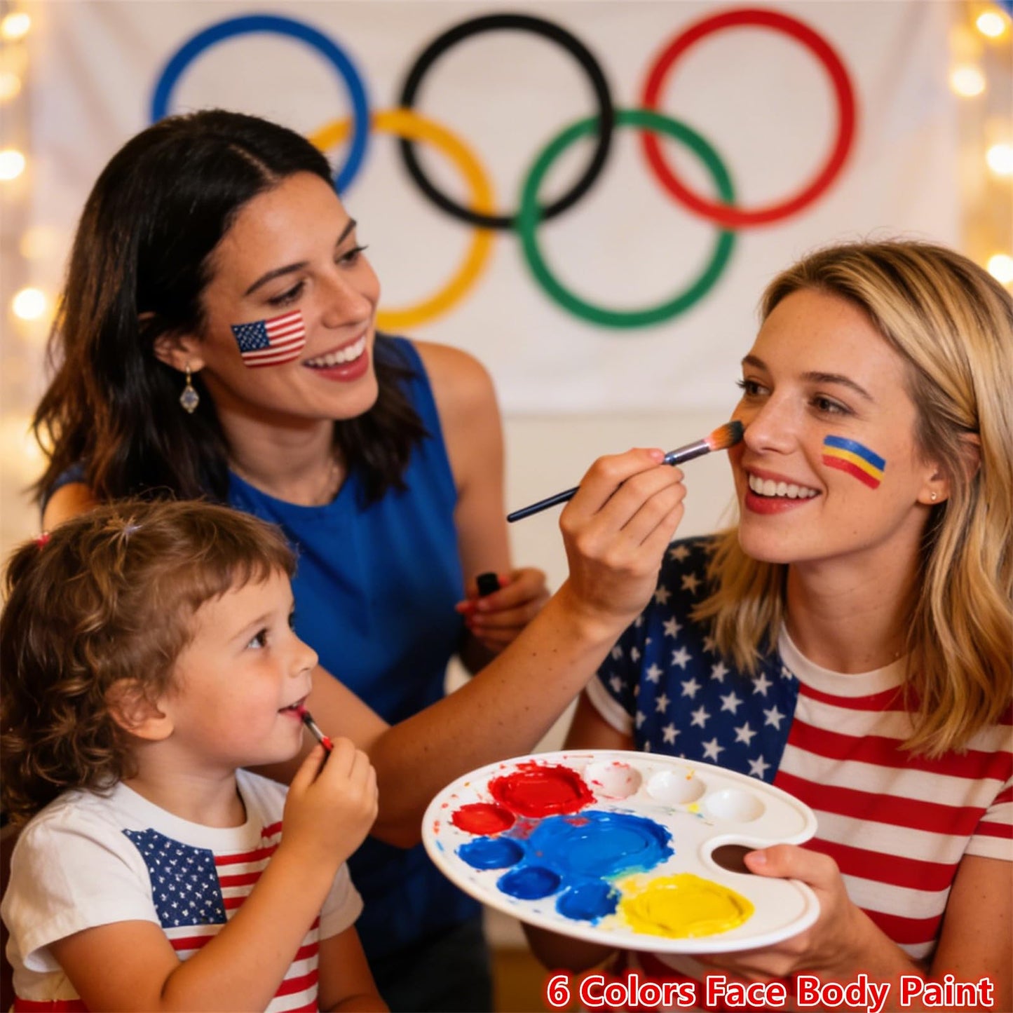 Go Ho 6 Colors Face Body Paint for Game Day 2026,White &Black &Red&Yellow&Green&Royal Blue Face Paint,Waterproof Professional USA Flag Face Painting,Halloween Cosplay SFX Makeup Palette