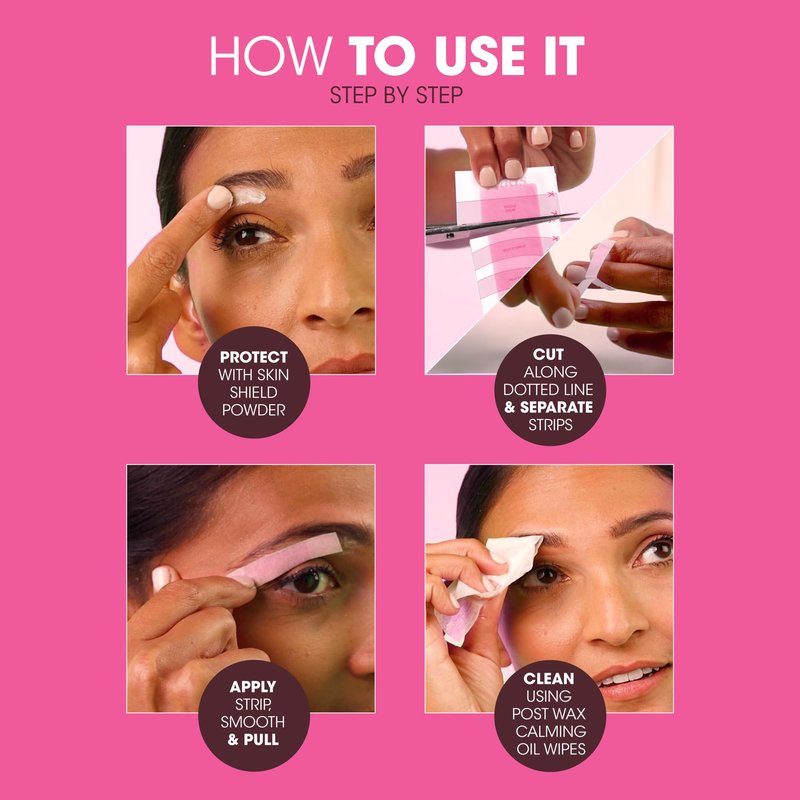 Nad's Eyebrow Wax Strips - Facial Hair Removal for Women - Eyebrow Wax Kit with 6 Eyebrow Waxing Strips + 6 Calming Oil Wipes + 2g Skin Protection Powder, 1 Count