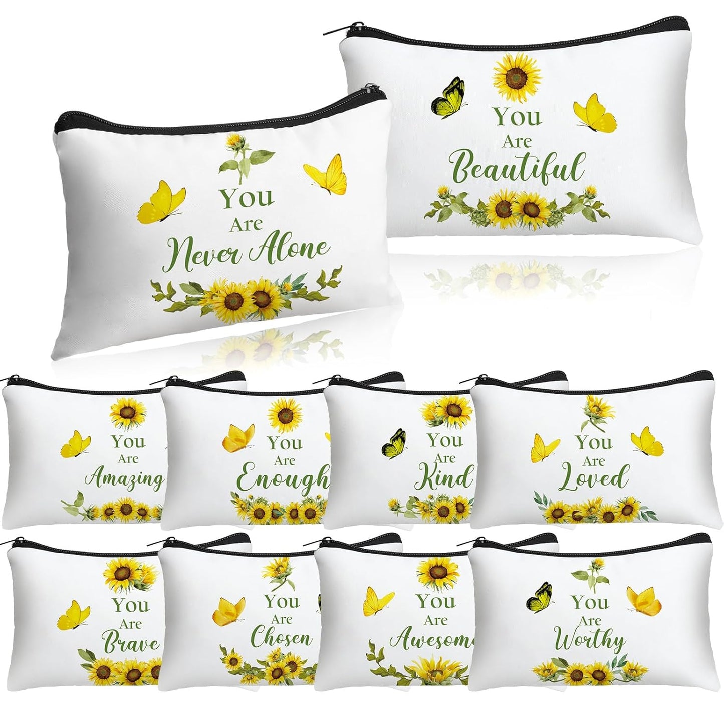 Inspirational Cosmetic Bag Set - 10 Pcs Religious Makeup Pouches for Women | Wildflower & Beige