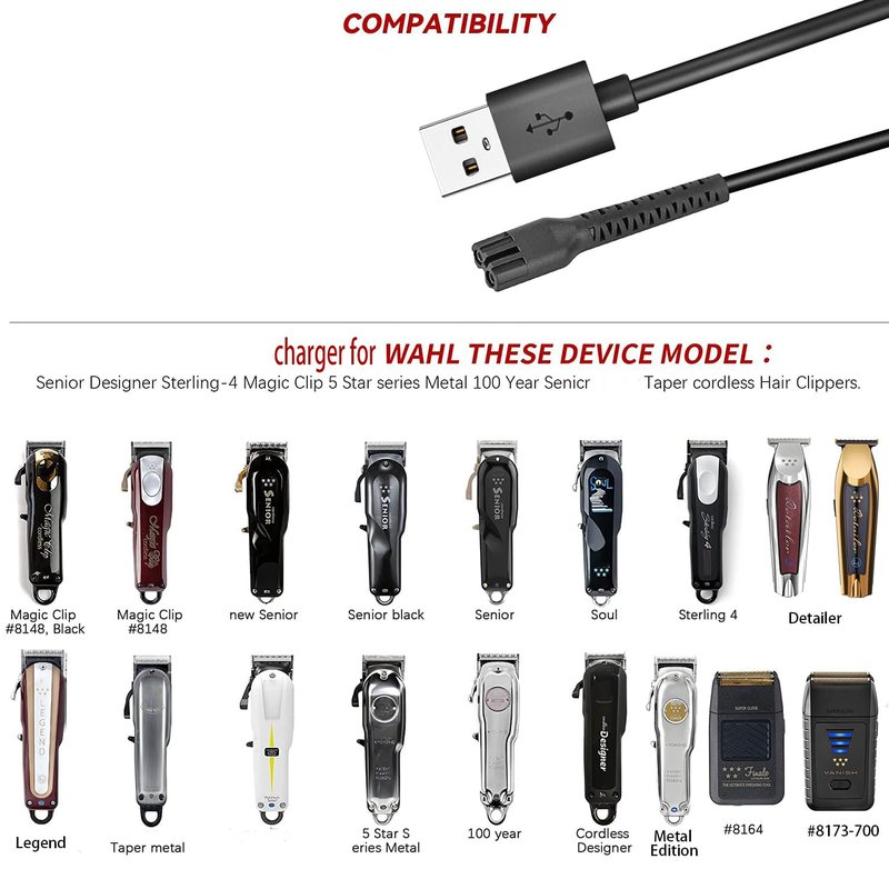 Anrom Replacement Charger Cord USB for Wahl Clipper, 3.3FT Charging Cable for Wahl Magic Senior Detailer Legend Cordless Clippers, for Finale & Vanish Shaver #8164/8173/8591/8148/8504/8171/1919