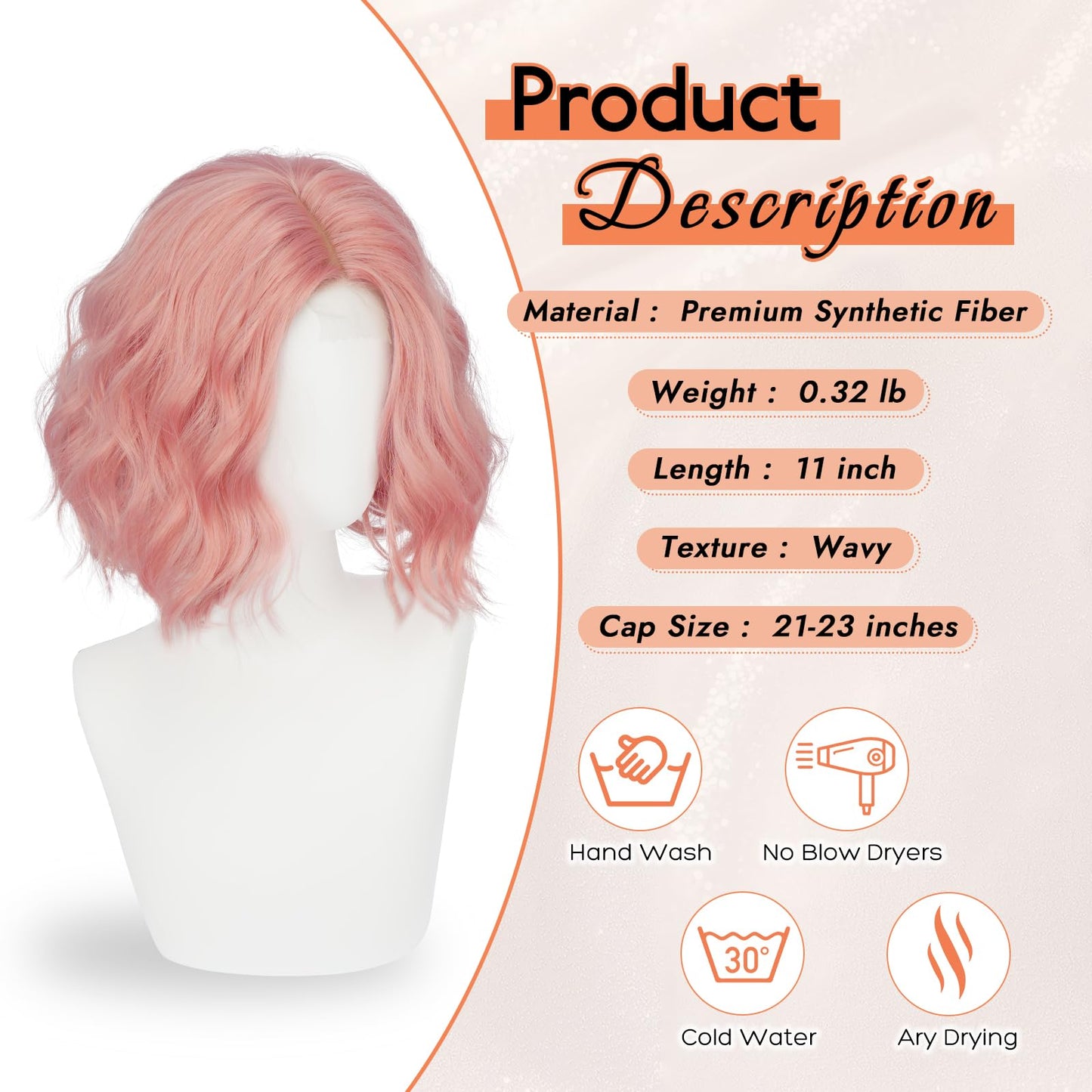 Haloo Pink Bob Wig for Women Lace Front Hairline Short Soft Wavy Curly Natural Looking Middle Part Synthetic Hair Wigs for Daily Party, 11 Inch