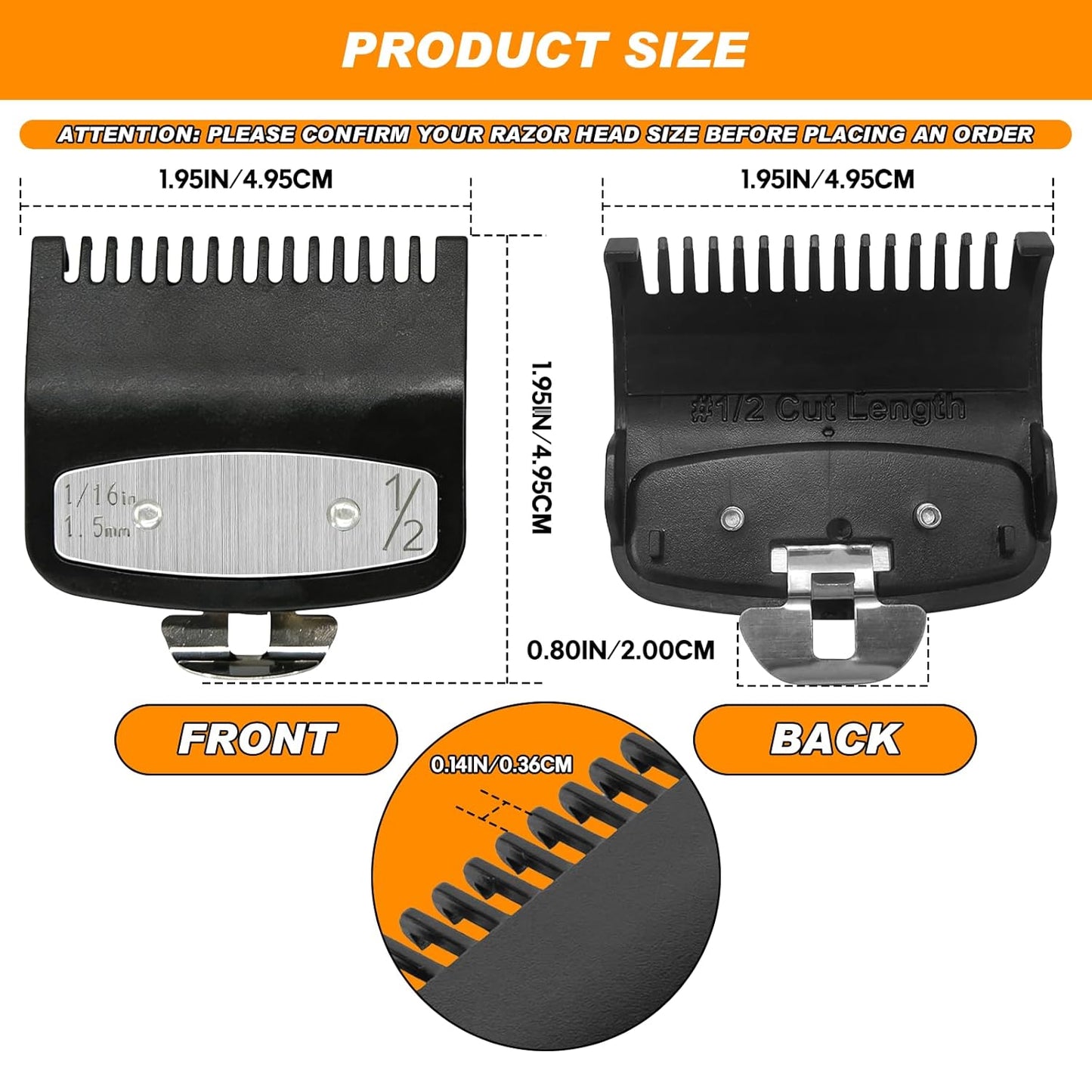 Clipper Guards Set - Compatible with Wahl Clipper | 1.5mm Metal Guide Comb Attachment, 1/16" for Professionals, Black