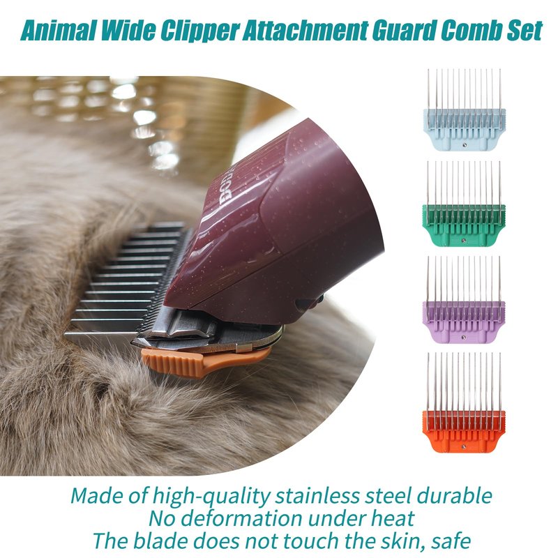 DODAER Dog Animal Stainless Steel Wide Clipper Attachment Guard Comb Set for A5 Series | Snap-On/Off Design Combs,Only Fir for 10W/15W/30W Wide Blade (Large 4-Piece)