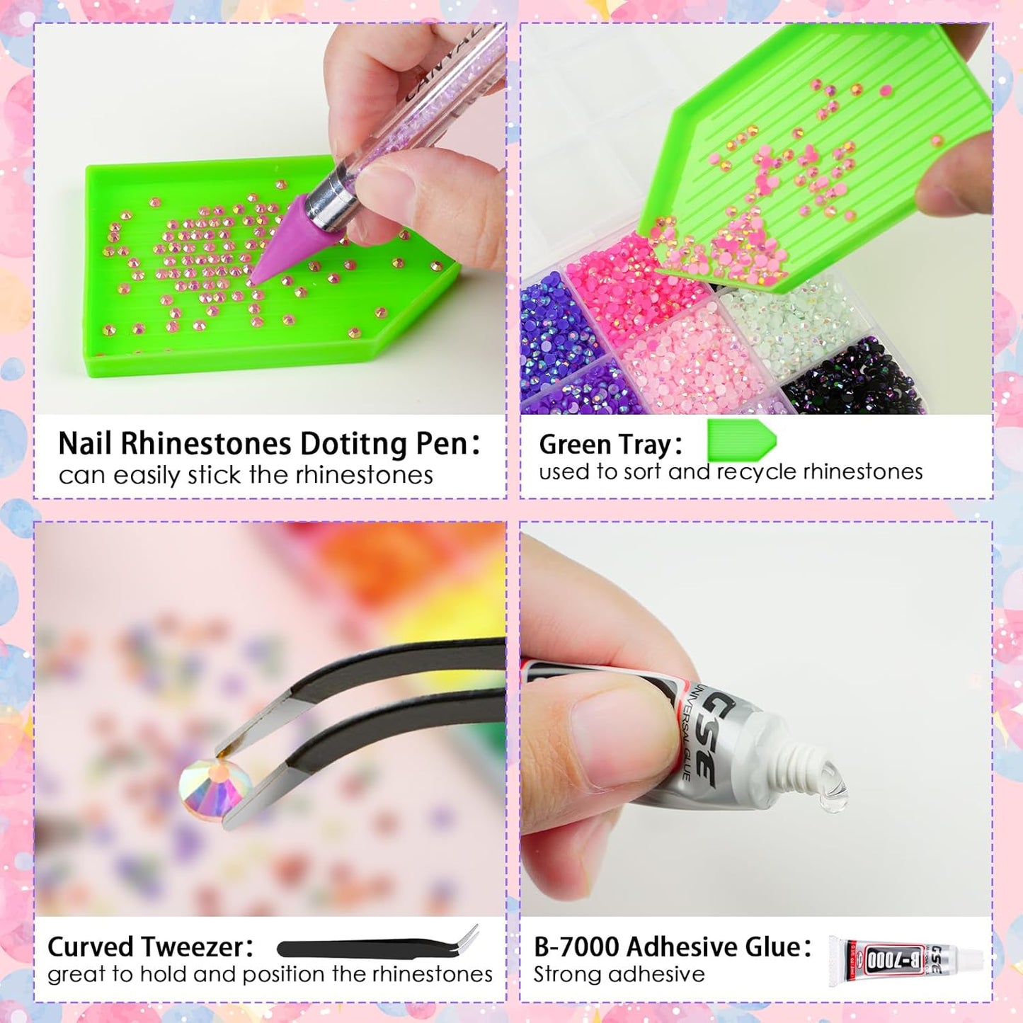 Resin Jelly Rhinestones - 18,000 Pcs Multicolor 3mm Flatback Gems for DIY Crafting | Includes 4Pcs Jewelry Glue & Rhinestone Picker