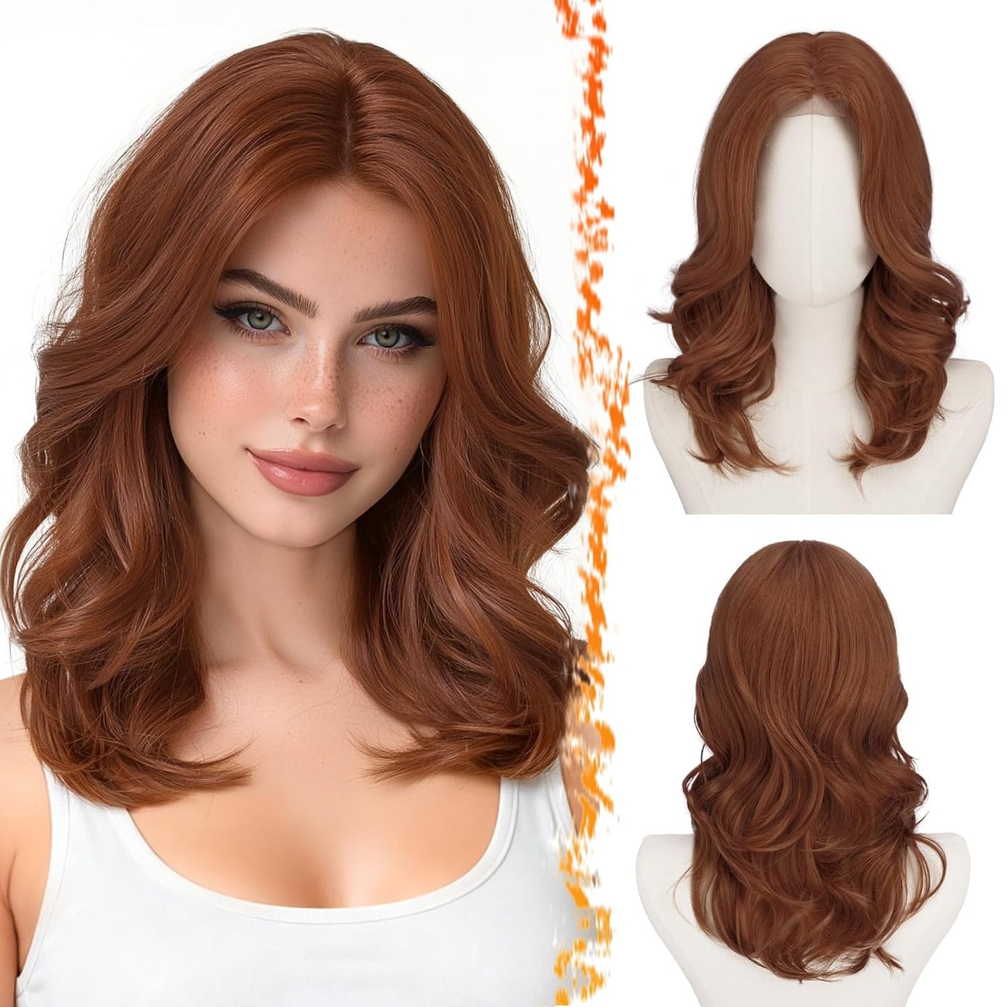 Short Wavy Layered Blonde Ombre Wig - Shoulder Length Body Wave with Face-Framing Bangs | Soft Synthetic Hair for Daily Wear