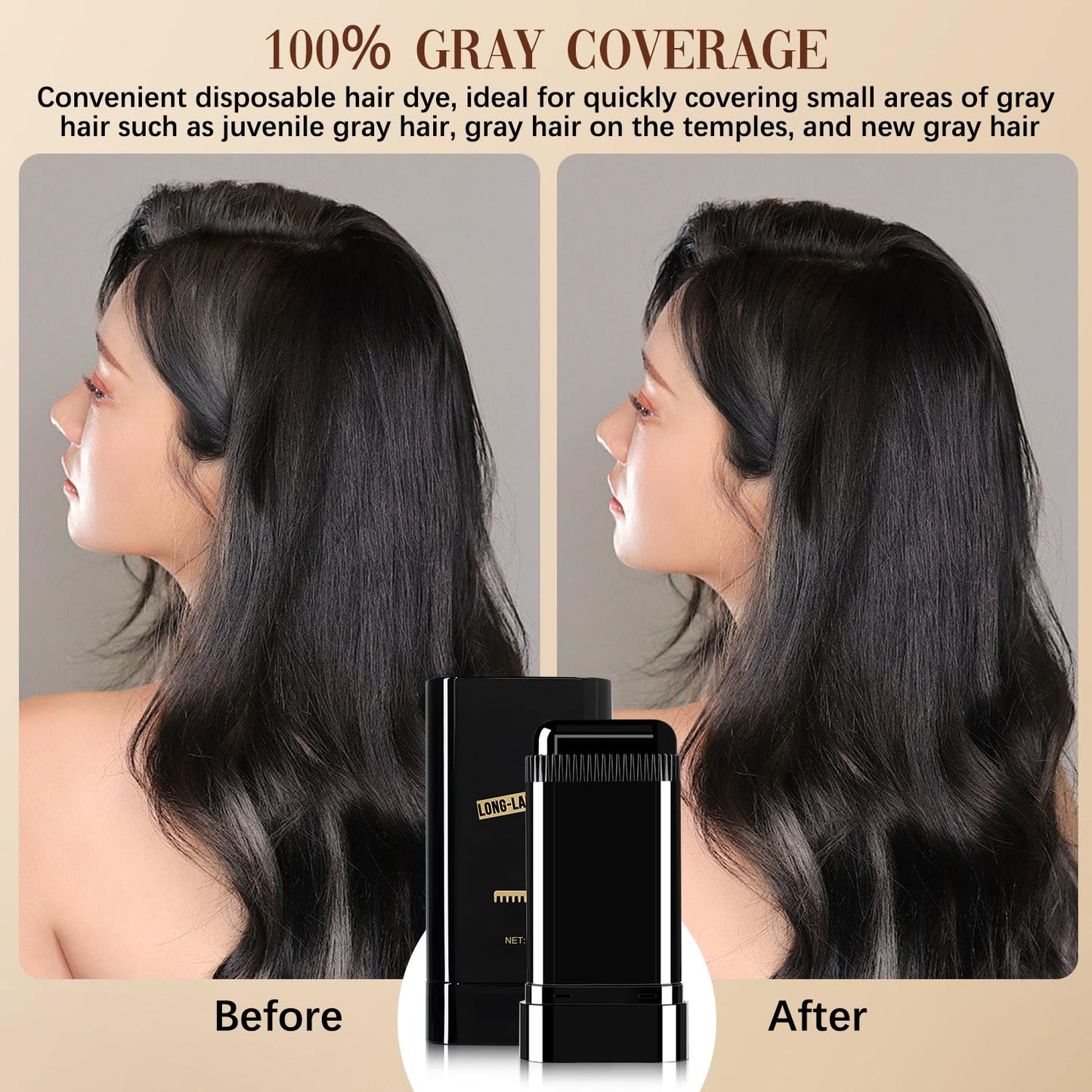Hair Color Stick - Waterproof Touch-Up Dye for Gray Hair - Portable Comb Applicator | Dark Brown