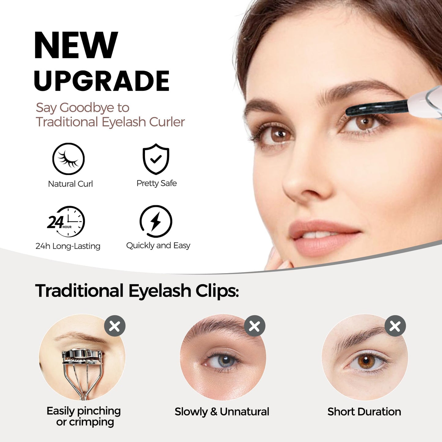 Raysino Heated Eyelash Curler, S600 Rechargeable Heated Lash Curler, Eyelash Curler Heated in 8s for Women 24 Hs Lasting Natural Makeup (Pink/Silver, 148MM)