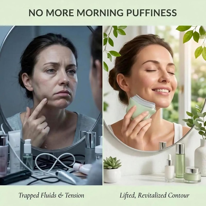Lymphatic Contour Face Brush - Silicone Cleansing Tool for Anti-Puffiness & Jawline Sculpting | Improves Skin Glow