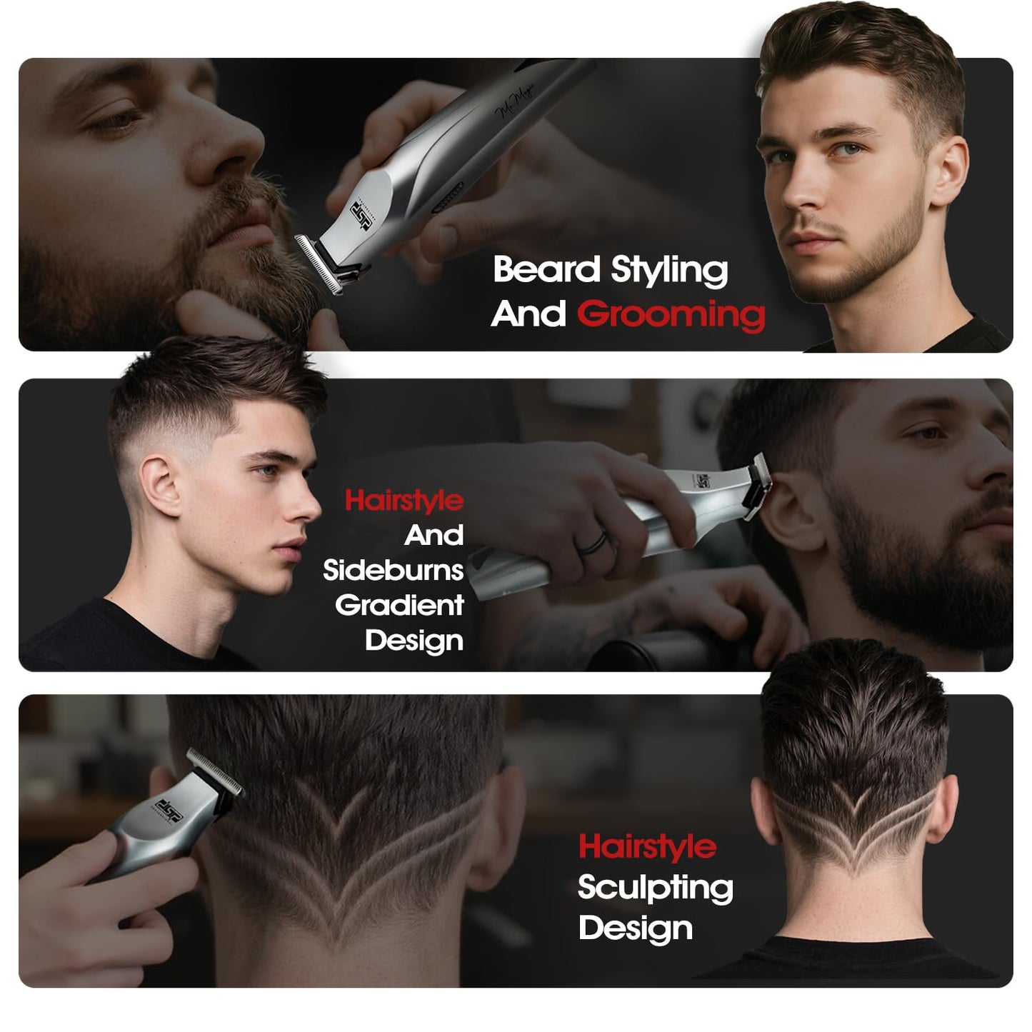 DSP Professional Trimmers for Barbers, T Blade Beard Trimmer for Men, Cordless Zinc Alloy Material Edgers Trimmer (Silver)