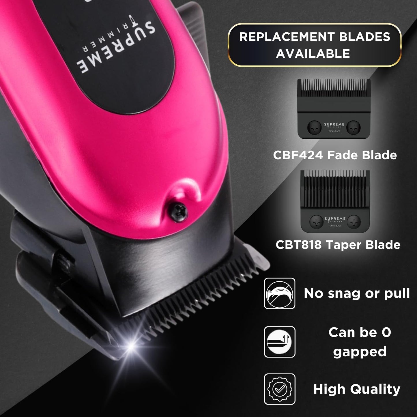 Supreme Trimmer Replacement Fade Blade CBF424 | Steel Blade for Hair Clippers | Black