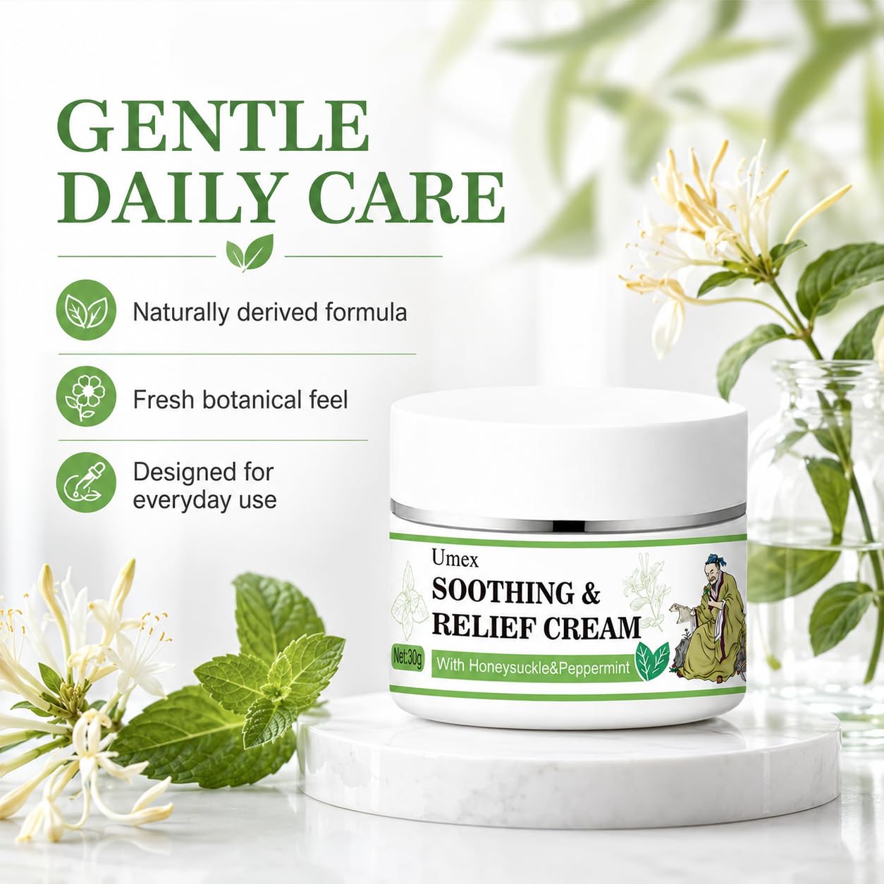 Hydrating Body Cream for Dry, Sensitive Skin - Moisturizing Lotion with Honeysuckle & Mint | Soft & Smooth Finish