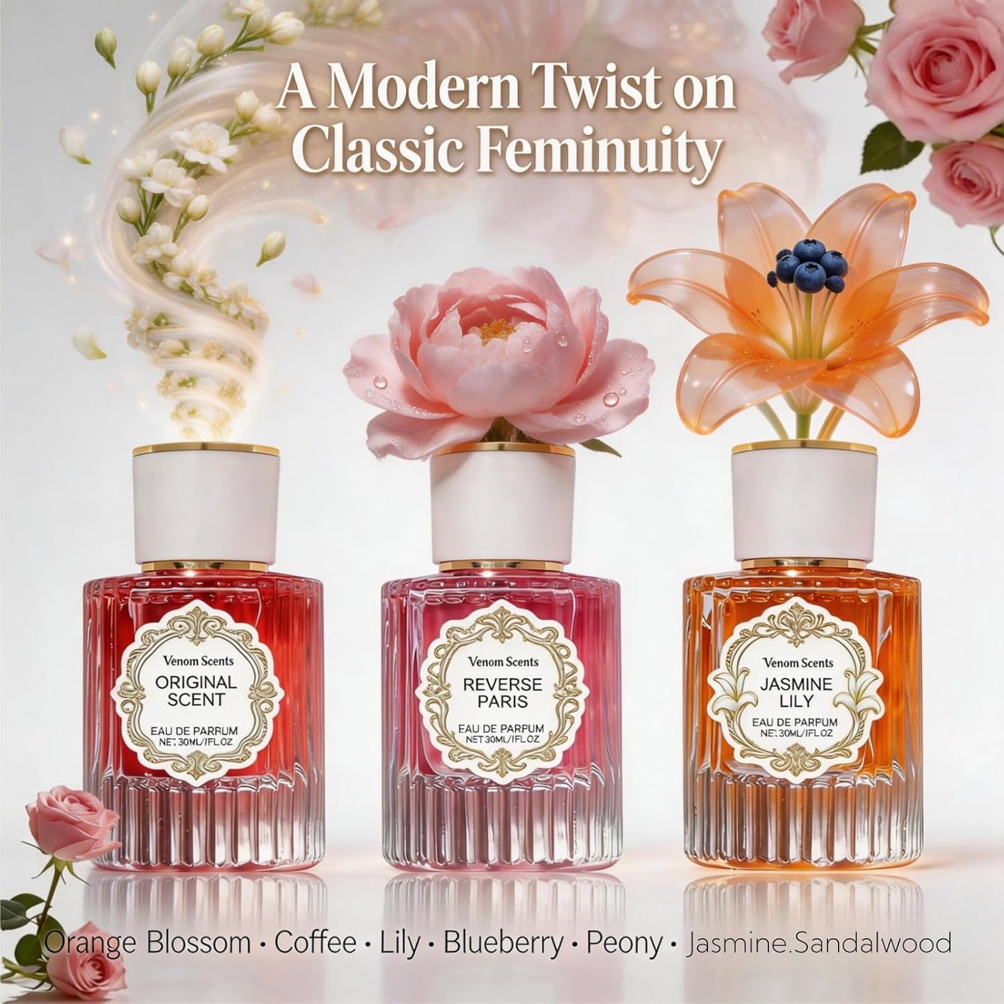 Floral Perfume Collection - 3PCS Pheromones for Women | Jasmine, Lily & Peony - 3 Fl Oz