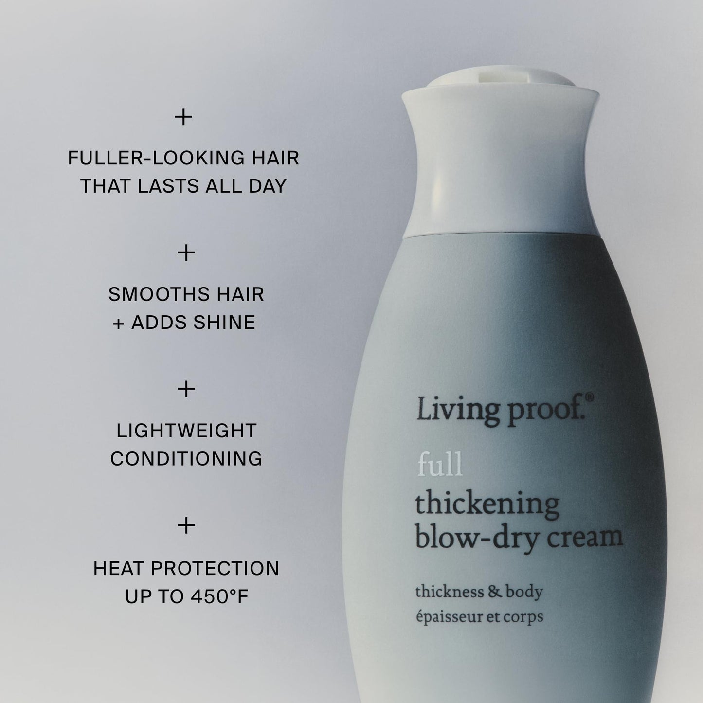 Living proof Full Thickening Blow-Dry Cream – All-Day Fullness, Shine, Lightweight Conditioning, Heat Protection for Fine or Flat Hair, 3.7 oz