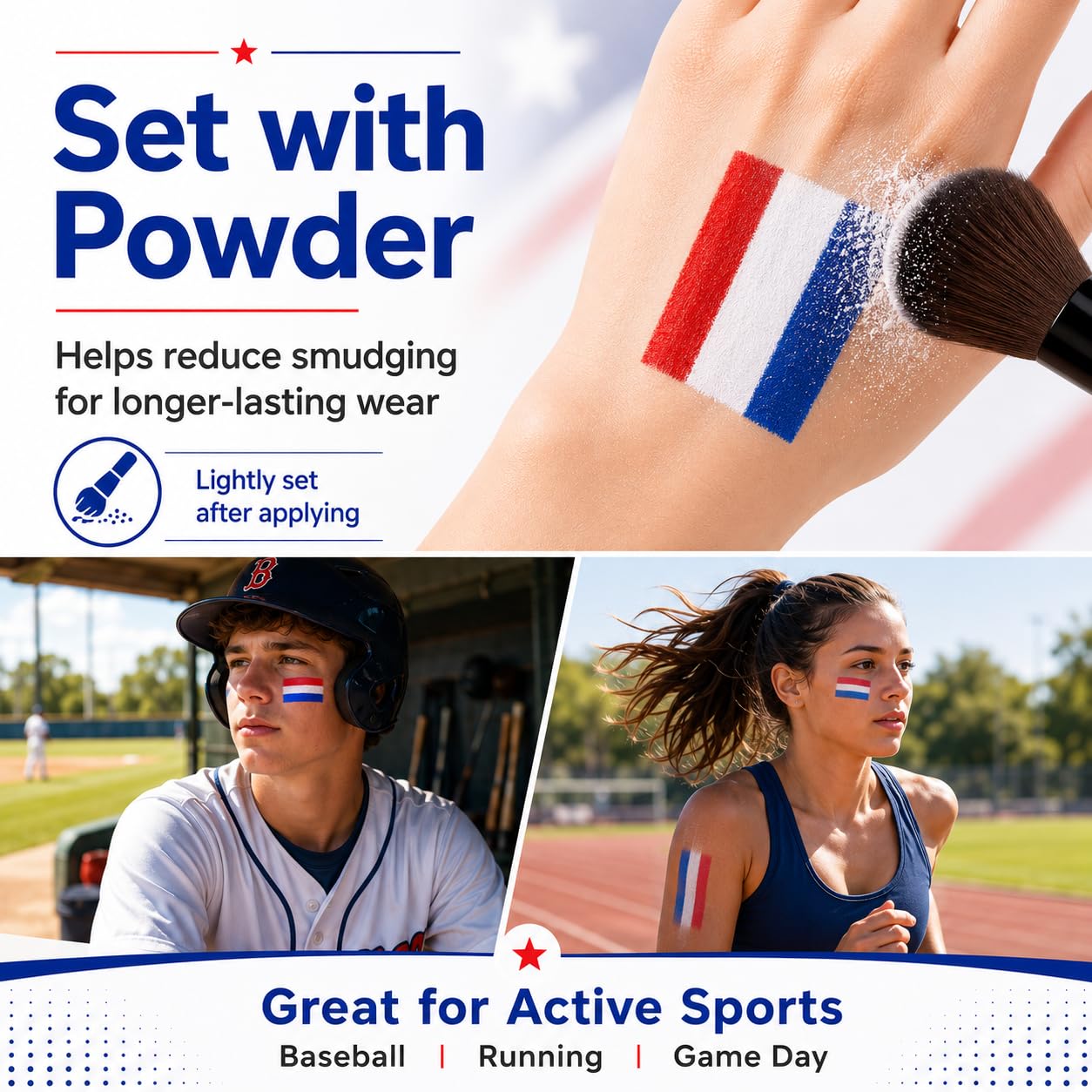 Patriotic USA Flag Face Paint Stick - Red, White & Blue Makeup for 4th of July | Game Day Sports Body Paint for Kids & Adults