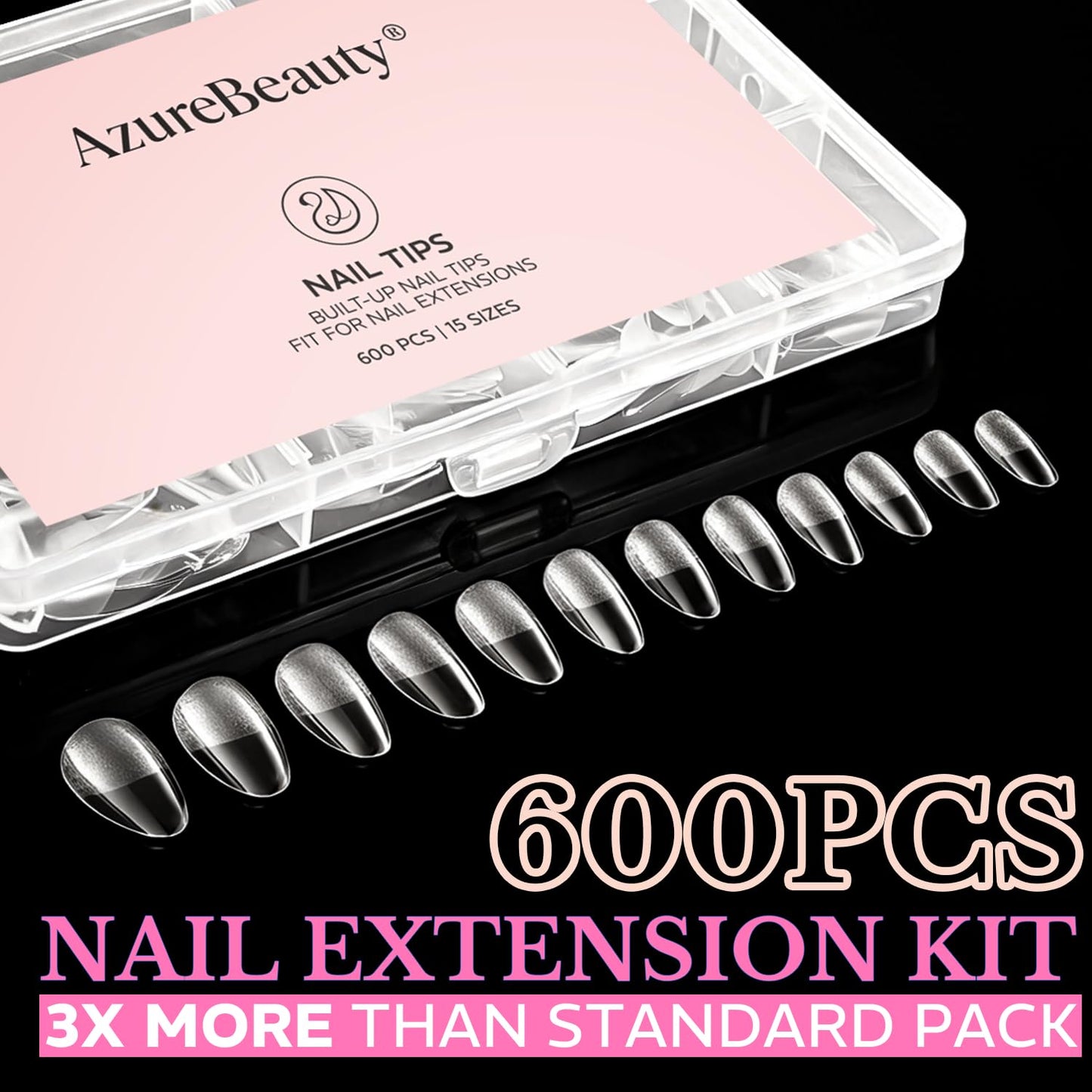 Short Almond Nail Tips, 600pcs Soft Gel Nail Tips Pre Etched Acrylic Fake Nails, Half Matte Full Cover Clear Press On False Nail Extensions for DIY Manicure at Home Nail Art 15 Sizes