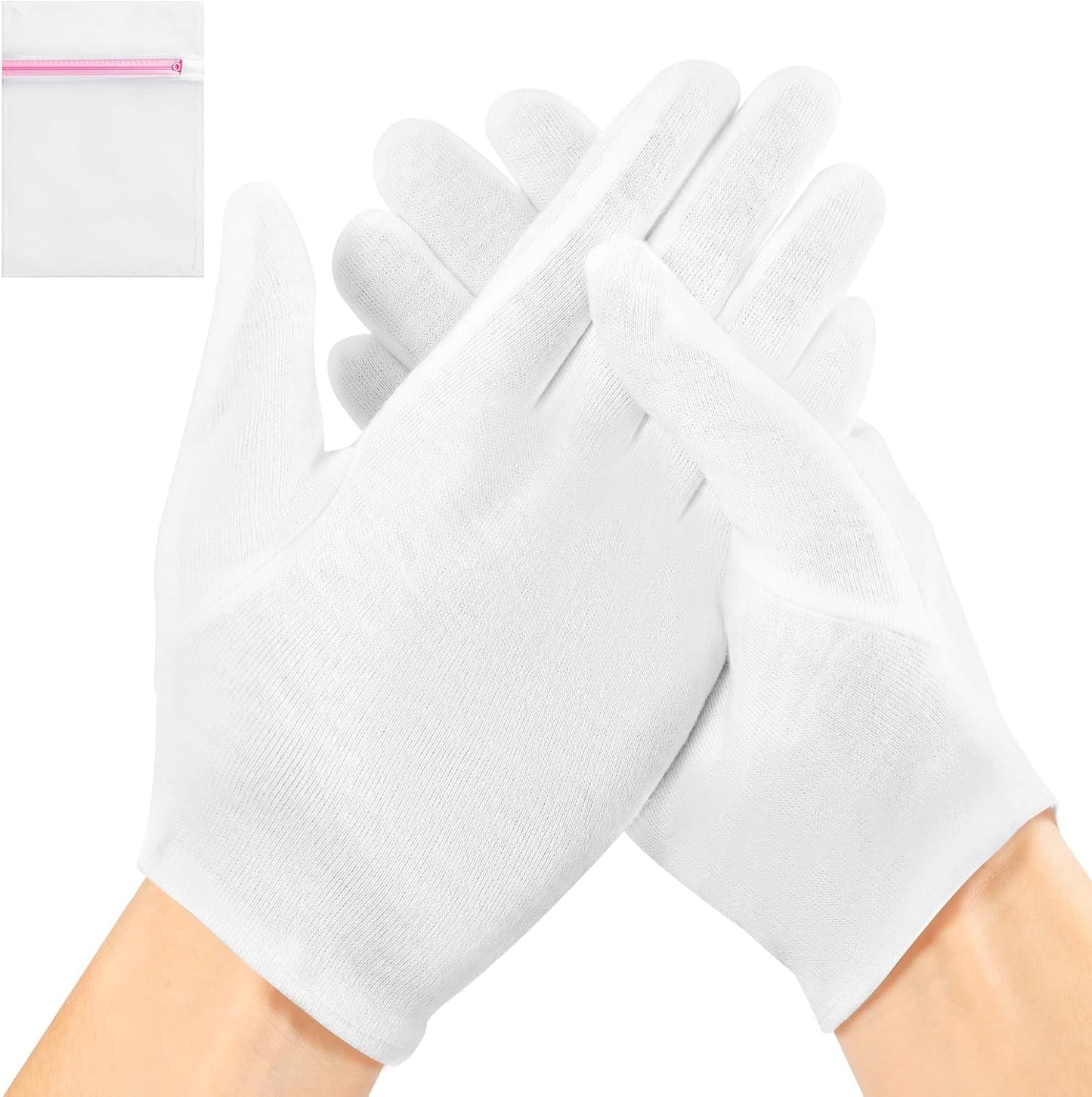 White Cotton Gloves for Moisturizing SPA | 2 Pairs with Laundry Bag for Dry Hands & Eczema - Regular Size