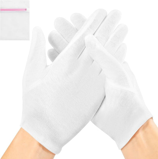 White Cotton Gloves for Moisturizing SPA | 2 Pairs with Laundry Bag for Dry Hands & Eczema - Regular Size