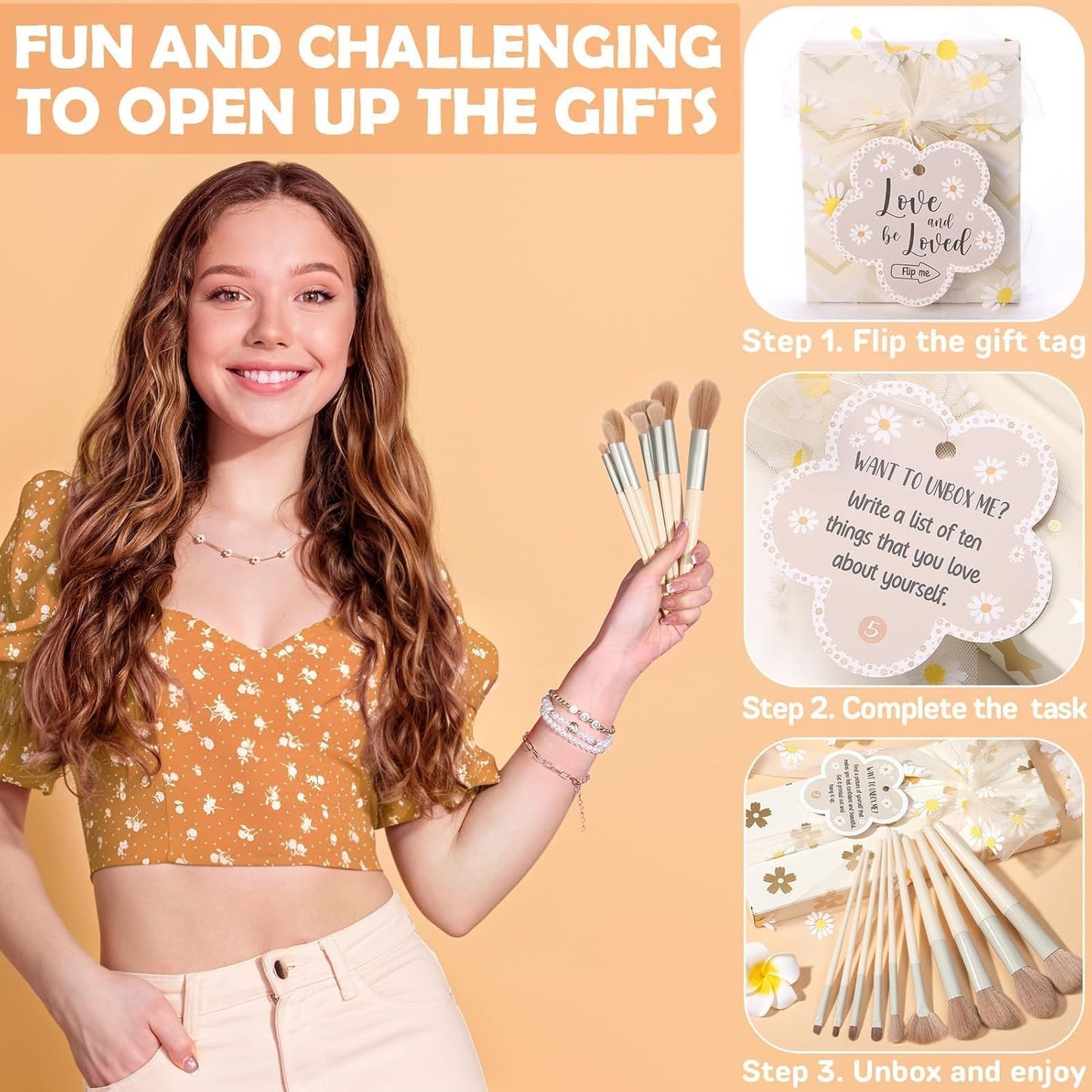 Easter Basket Gifts for Tween & Teen Girls - 8 PCS Trendy Makeup Brushes & Bag | Empowering Birthday Stuffers for Daughters & Nieces