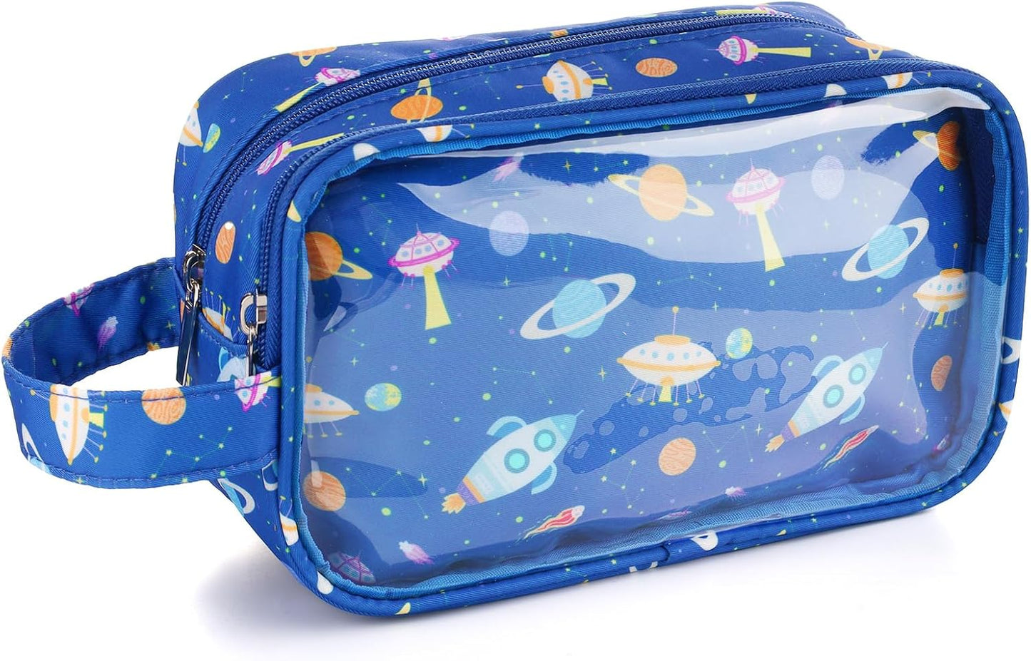 Kids Toiletry Bag - Waterproof Hanging Travel Organizer for Boys | Blue Soccer Balls Design