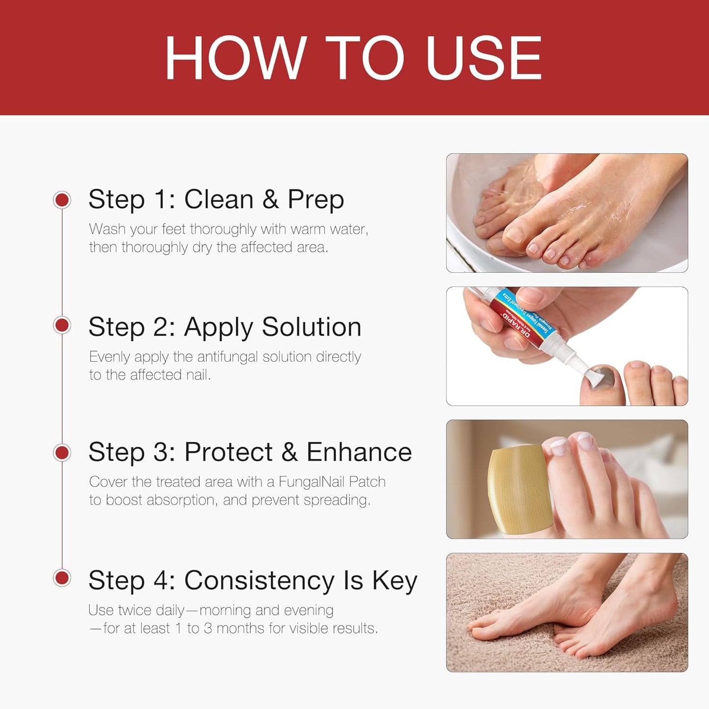 Toenail Fungus Treatment Pen & Fungal Nail Patches Set - Extra Strength Day & Night Care for Damaged Nails