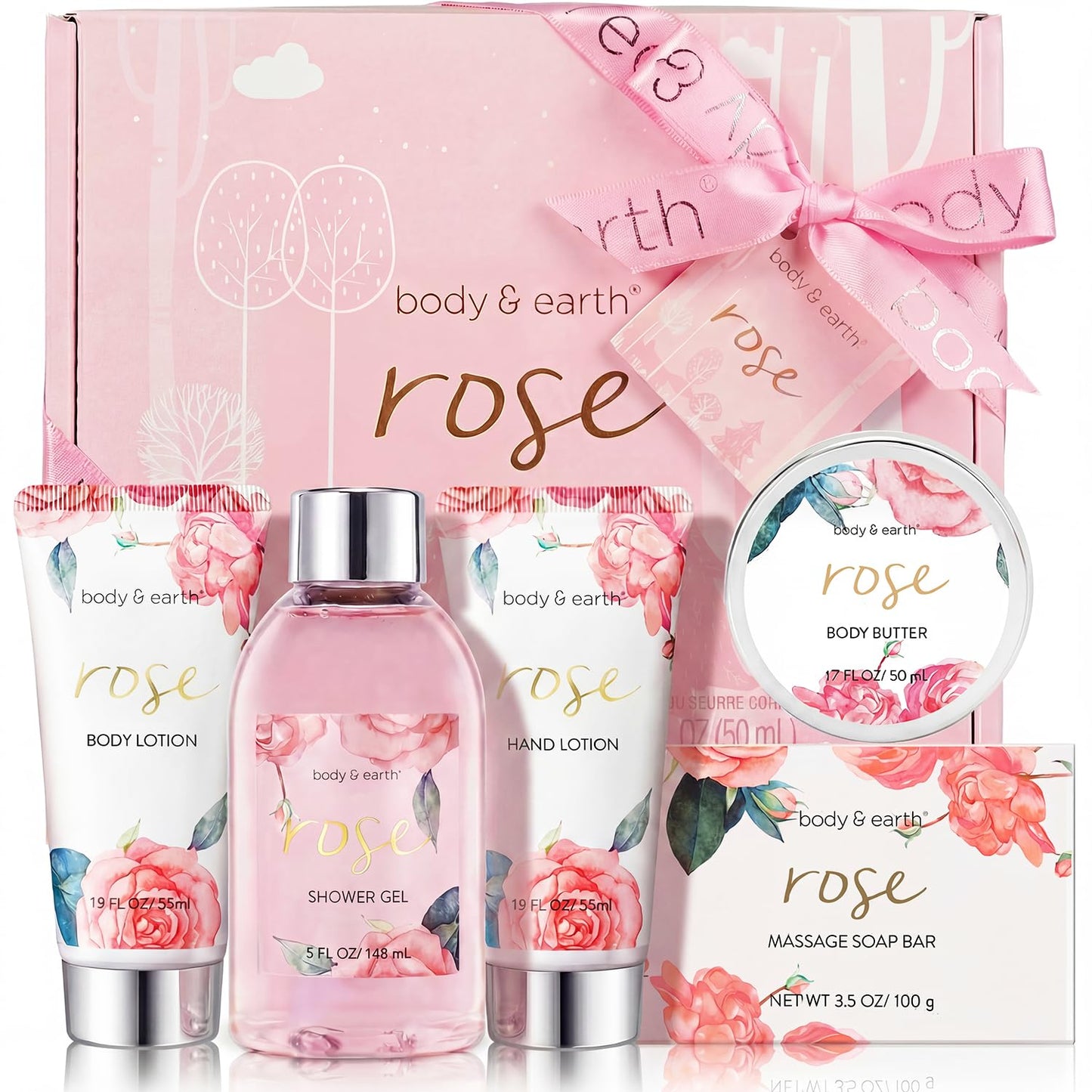 Spa Gift Set for Women - Luxurious 5-Piece Bath & Body Box | Rose Scent, Body Wash, Lotion & More, Perfect Self-Care Gift for Mom