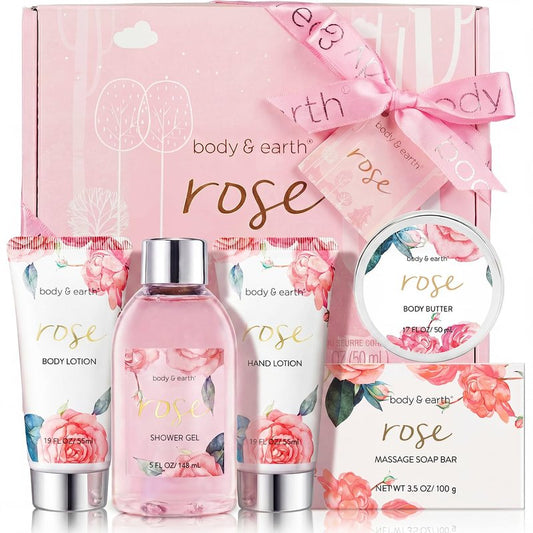 Spa Gift Set for Women - Luxurious 5-Piece Bath & Body Box | Rose Scent, Body Wash, Lotion & More, Perfect Self-Care Gift for Mom