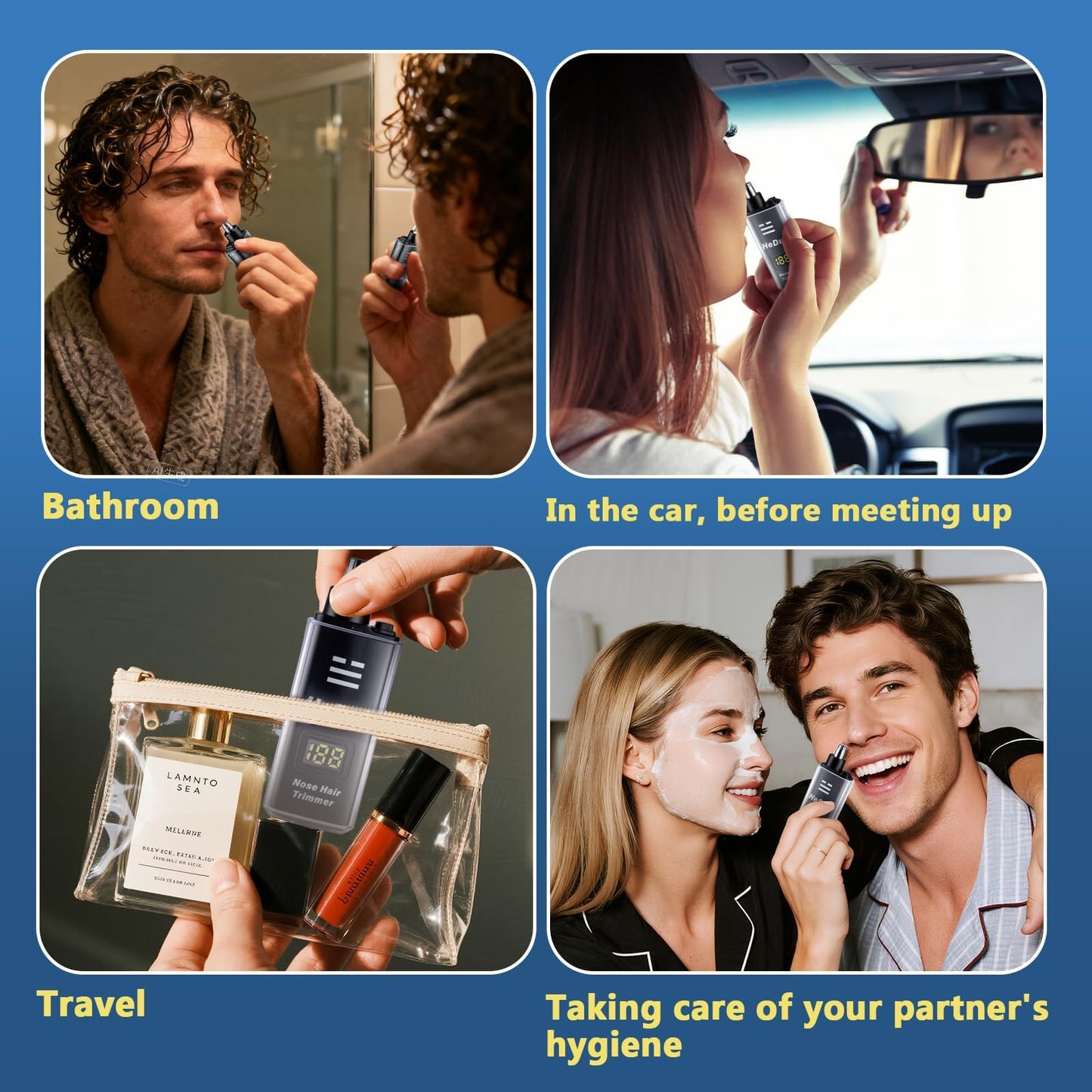 2 Pack Nose Hair Trimmer for Men and Women USB Rechargeable with Digital Display Nose and Ear Trimmer for Men Dual Edge Rotating Blades Easy Clean Detachable Head Compact and Travel Friendly