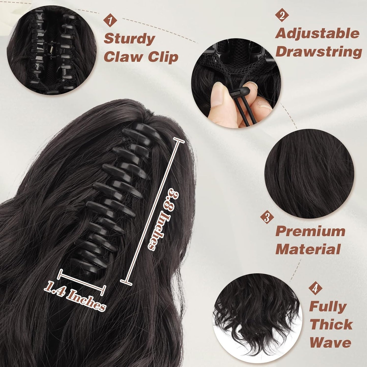 Claw Clip Ponytail Extensions - 14-Inch Short Wavy Dark Brown Hairpiece for Women | Synthetic Ponytail