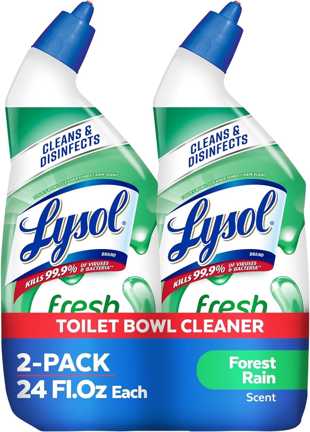 Lysol Toilet Bowl Cleaner Gel - Powerful Disinfectant & Stain Remover | Forest Rain Scent, 24oz (Pack of 2)