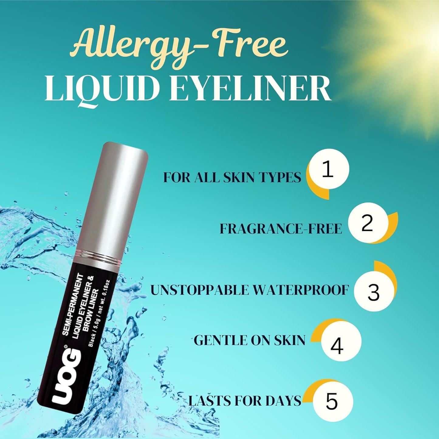 Liquid Eyeliner & Eyebrow Liner - Waterproof, Smudge-Proof, Allergy-Free | 5.0 mL/0.18 Fl oz