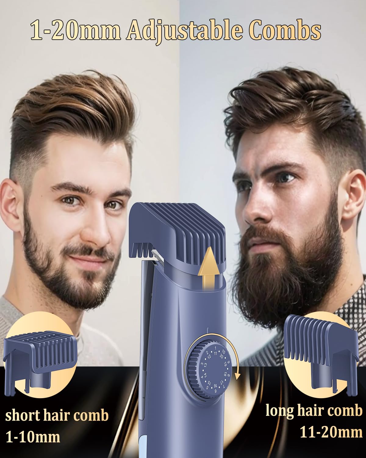 ENSSU Beard Trimmer for Men Auto-Vacuum, Rechargeable Electric Men Beard Trimmers with 2 Combs, 1-20mm Adjustable Length Dial, Waterproof Cordless Mustache Trimmer for Face, Stubble,Blue