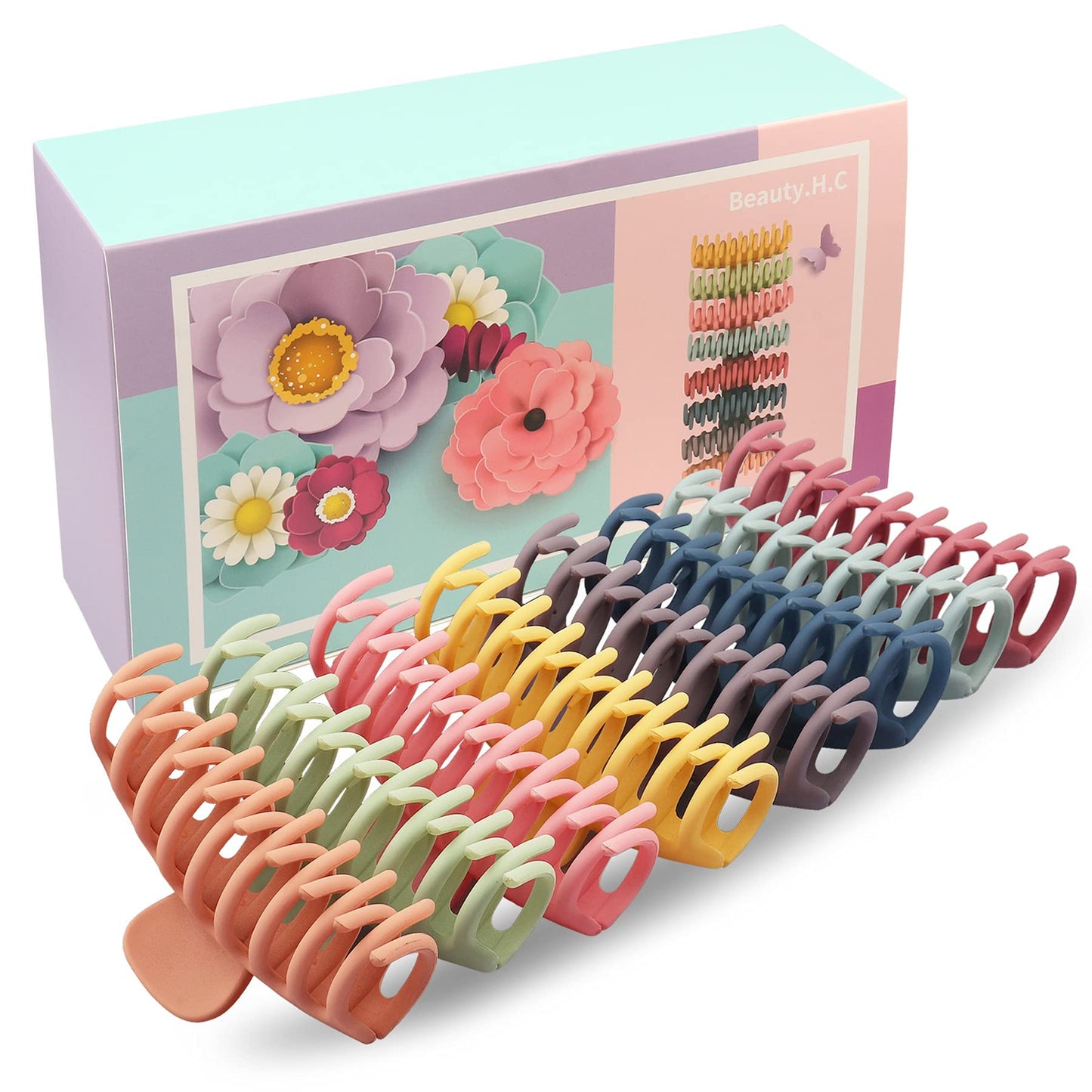 Beauty.H.C 8Pcs Large Hair Claw Clips for Women, 4.3 Inch Big Matte Hair Clips, Fashion Colorful Banana Hair Clips for Thin Thick Curly Hair, Aesthetic Preppy Stuff for Teen Girls