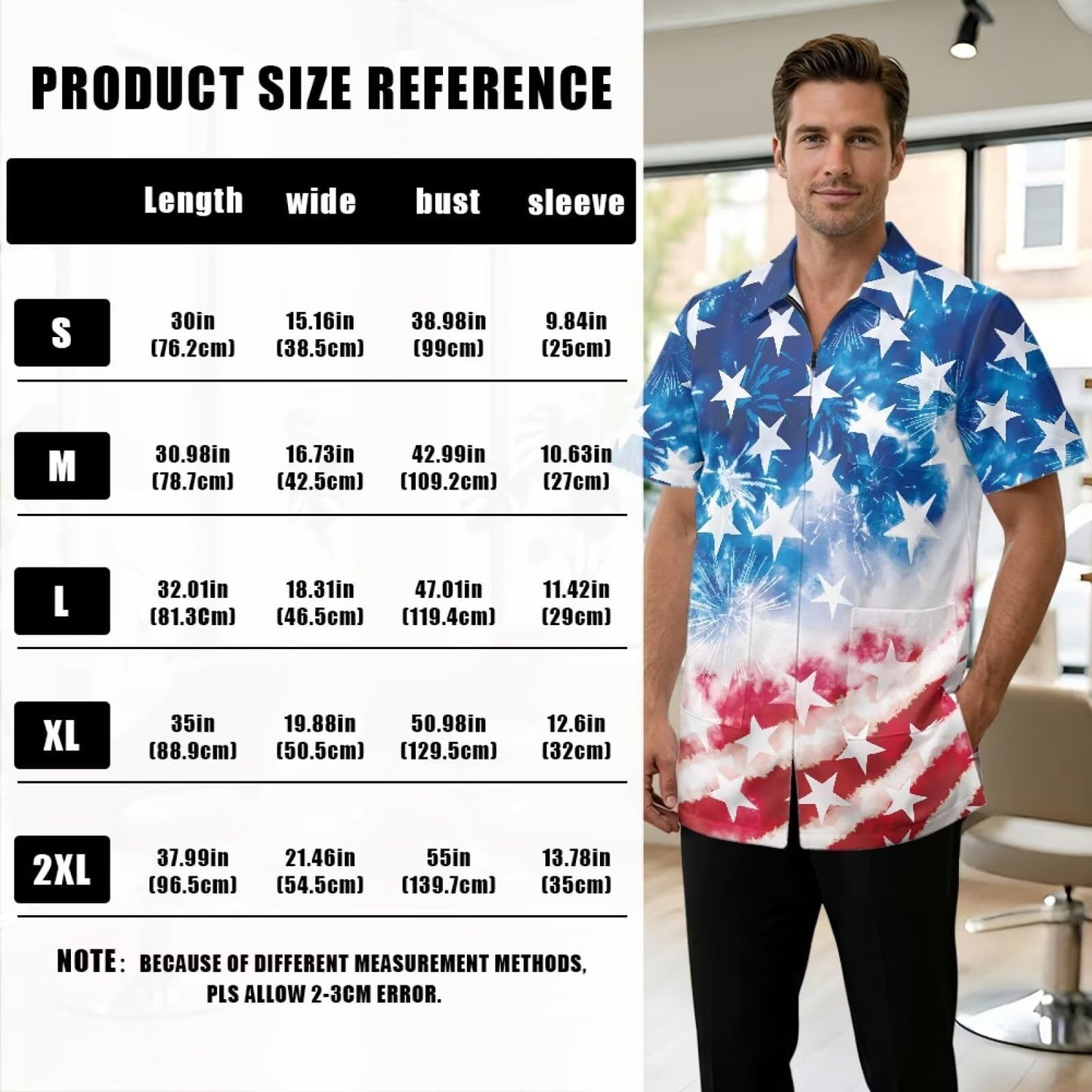 Srengjodk Blue Waterproof Smock For Barber, Hair Stylist Apron 3 Pockets Hairdresser Apron, Capes For Hairstylist America Flag Print Cosmetology Apron Grooming Smock L XL