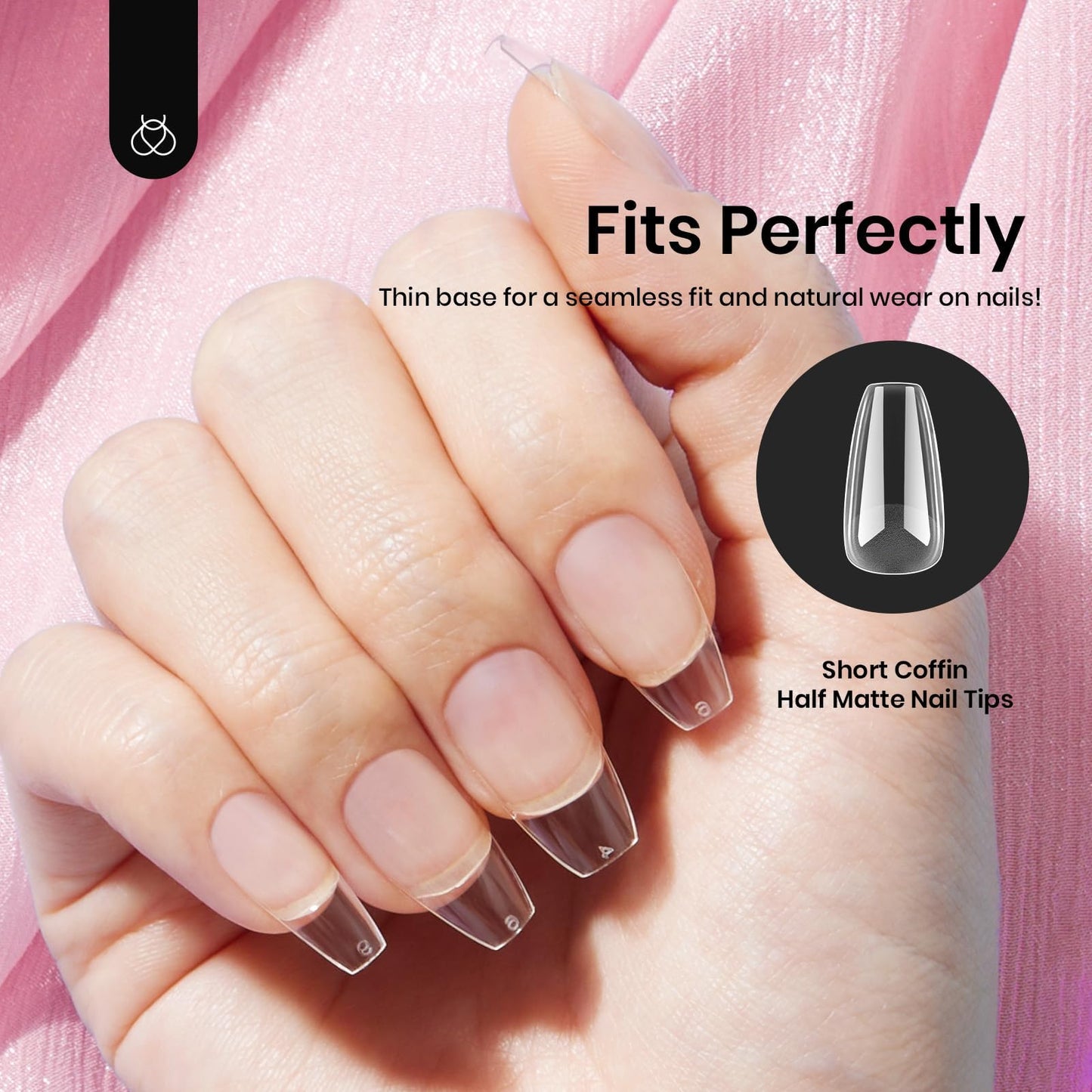 Beetles Gel Nail Tips Short Coffin 576 PCS Half Matte Pre-Shape Fake Nails 12 Sizes Full Cover Acrylic False Nails Extension DIY Manicure Gifts for Women
