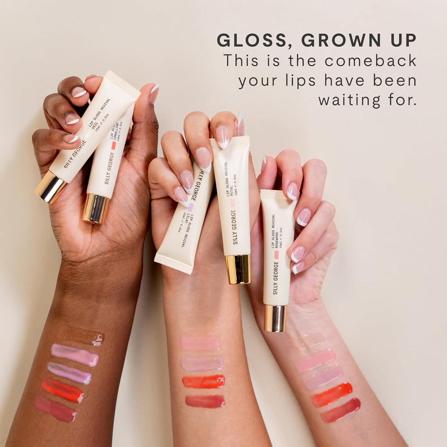 Silly George Lip Gloss Revival - Hydrating Glossy Glaze with Peptides & Shea Butter | 15ml Tube for Dry Lips