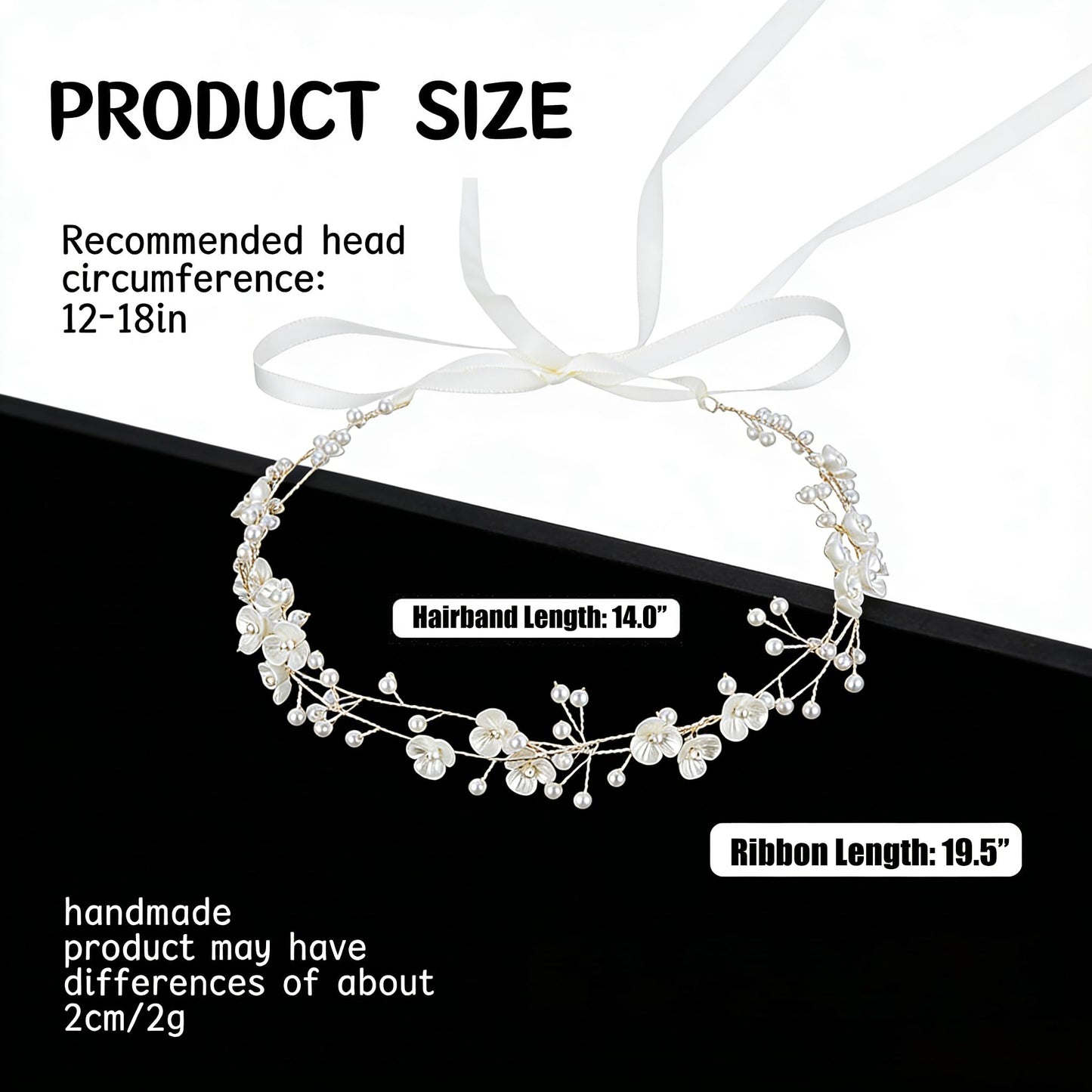 527&huan White Flowers Pearls Bridal Headband, Handmade Silver Wire Woven Wedding Hair Vine with Satin Ribbon, Lightweight Wedding Hair Accessory for Bride Flower Girl Bridesmaid Prom Pageant