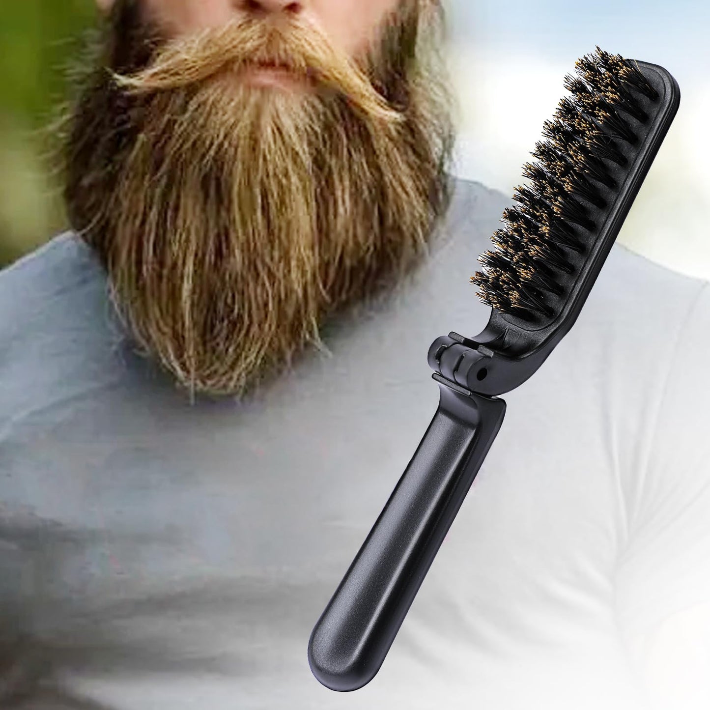 2 Pcs Travel Folding Boar Bristles Hair Brush, Collapsable Pocket Anti-Static Range Mini Beard and Hair Styling Tool for Women and Men (Black)