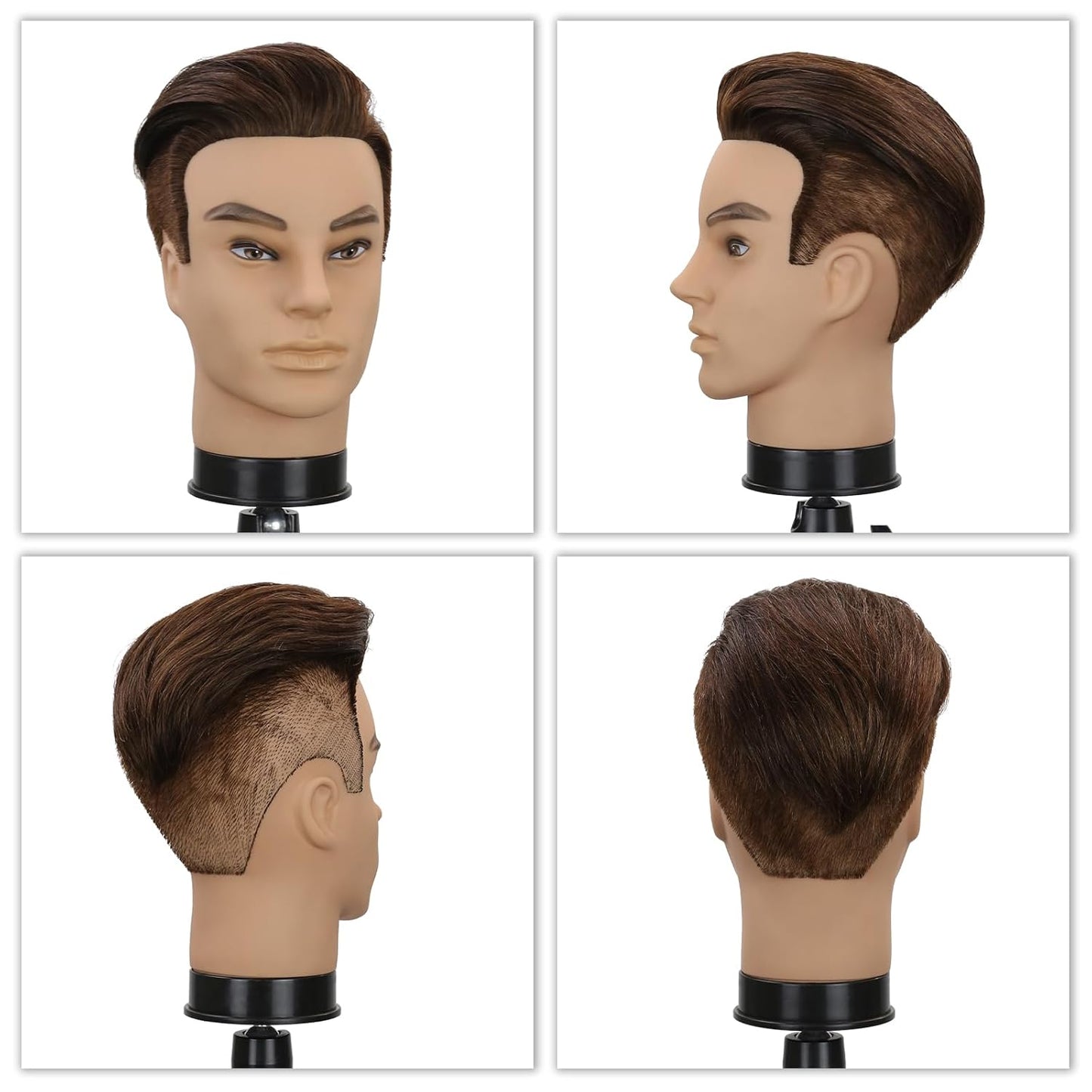 Male Barber Mannequin Head - 12-Inch Real Human Hair Styling Practice Doll | Haircut & Hairdresser Training Tool