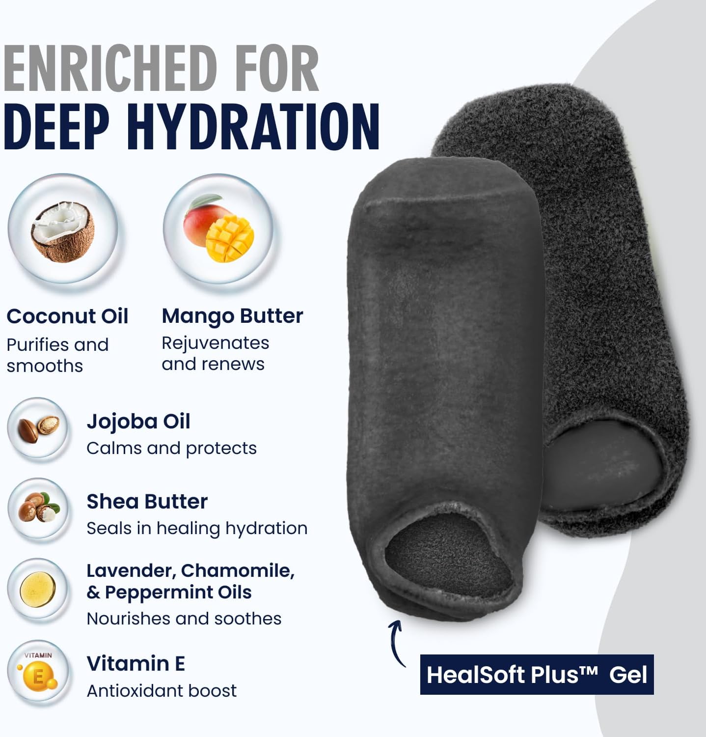 Moisturizing Gel Socks for Men & Women - Dry Feet & Cracked Heel Treatment | Full Foot Gel Lining with Mango Butter, Shea Butter, Jojoba & Coconut Oil (Large - Obsidian Oasis)