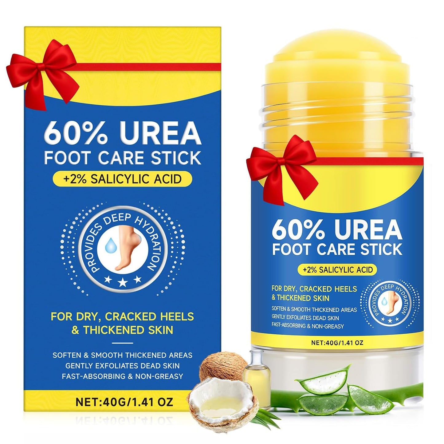Urea Foot Care Stick - 60% Urea & 2% Salicylic Acid for Deep Hydration | Maximum Strength Moisturizer for Dry, Cracked Heels & Skin
