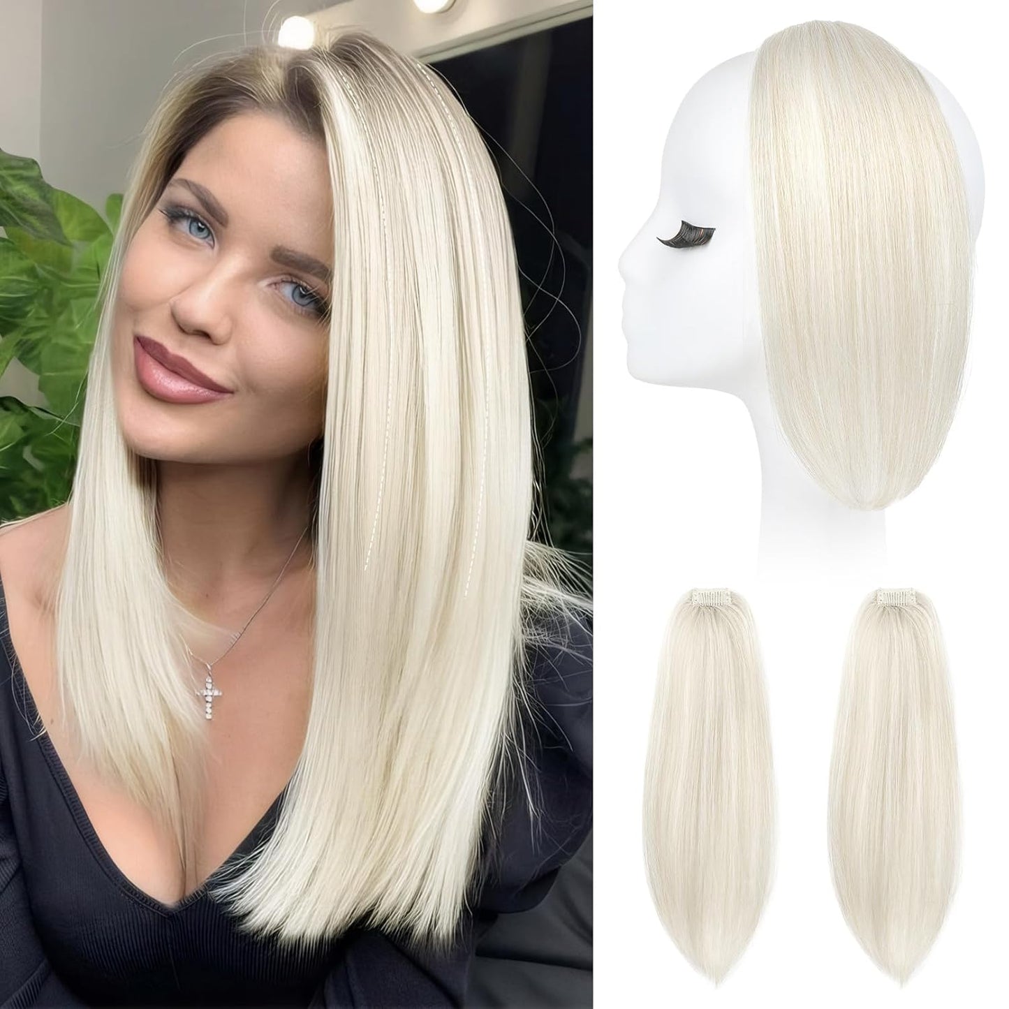 REECHO Clip In Hair Volumizer - 12 Inch Thick Hairpieces for Extra Volume | Platinum Blonde