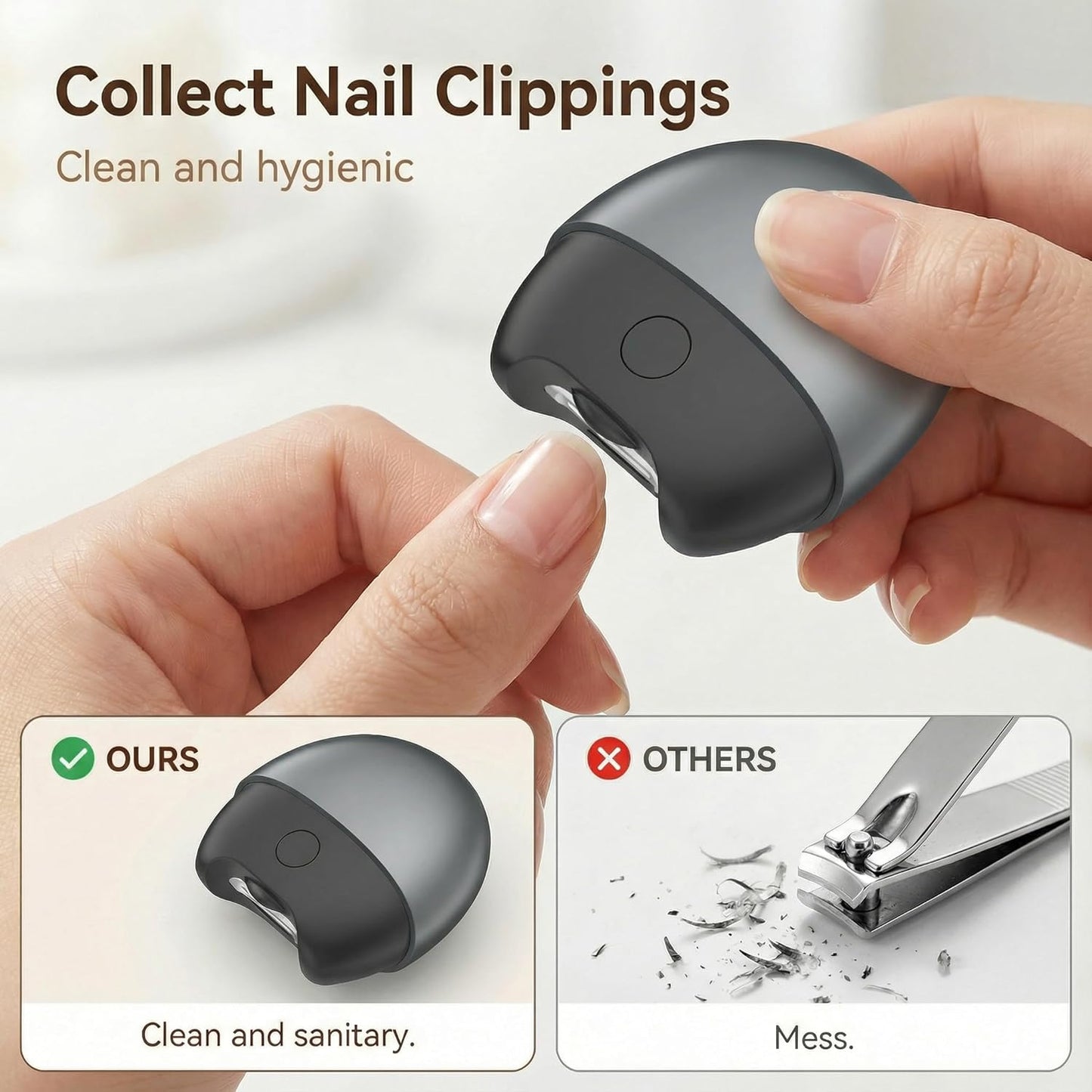 Electric Nail Clipper for Seniors - 3-in-1 Automatic Trimmer with LED Light & Storage | Rechargeable Gray Design for Thick Nails