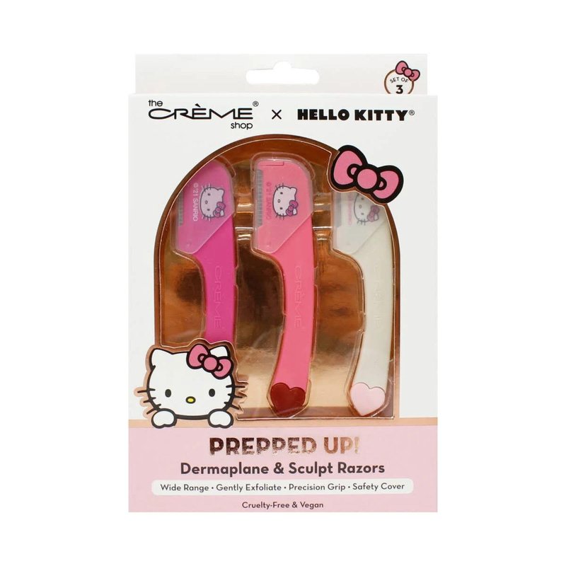 The Crème Shop x Hello Kitty Prepped Up! Dermaplane Razors - One Blade for Gentle Exfoliation, Dermaplaning, Facial Hair Removal and Eyebrow Shaping (Pink) (Pack of 3)