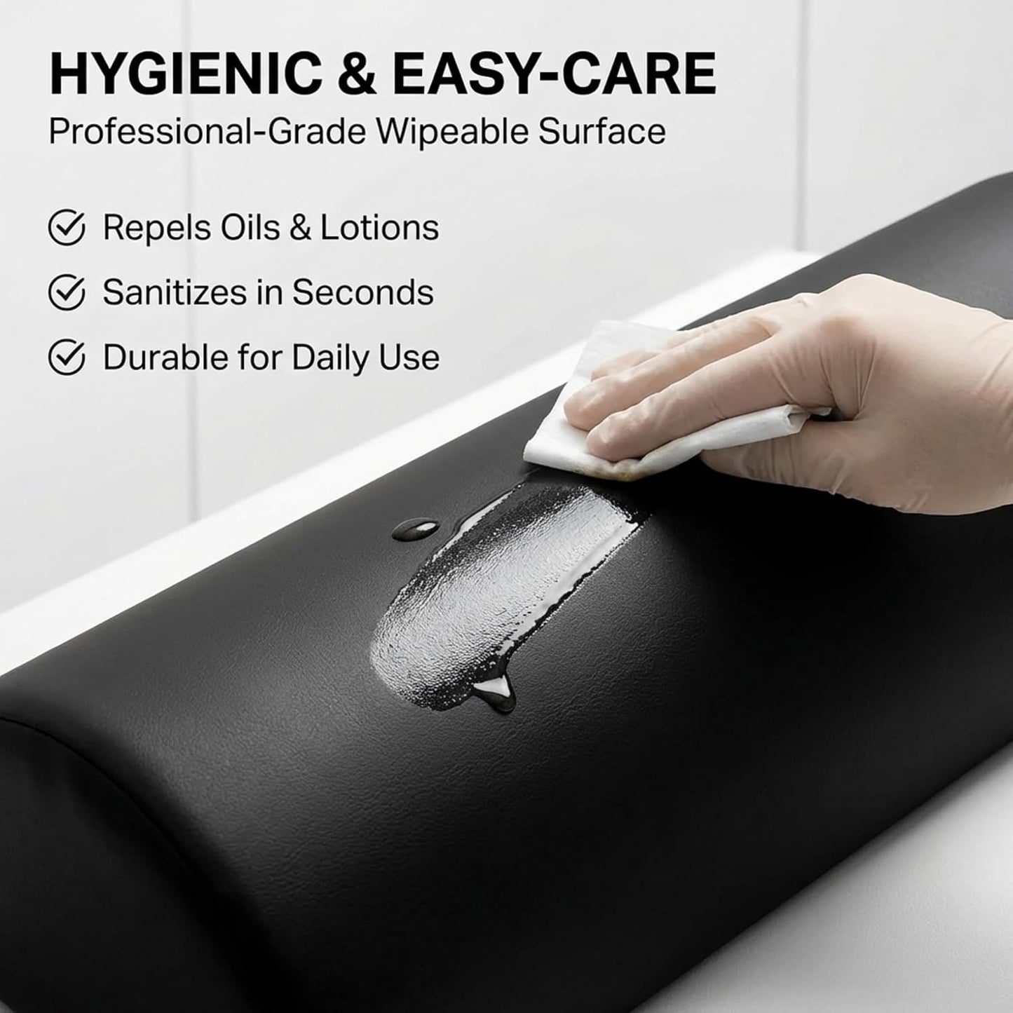 Premium Half-Round Neck Bolster Pillow - High-Density Foam Support Cushion for Massage Table | Black, 6"W x 3"H x 13"L
