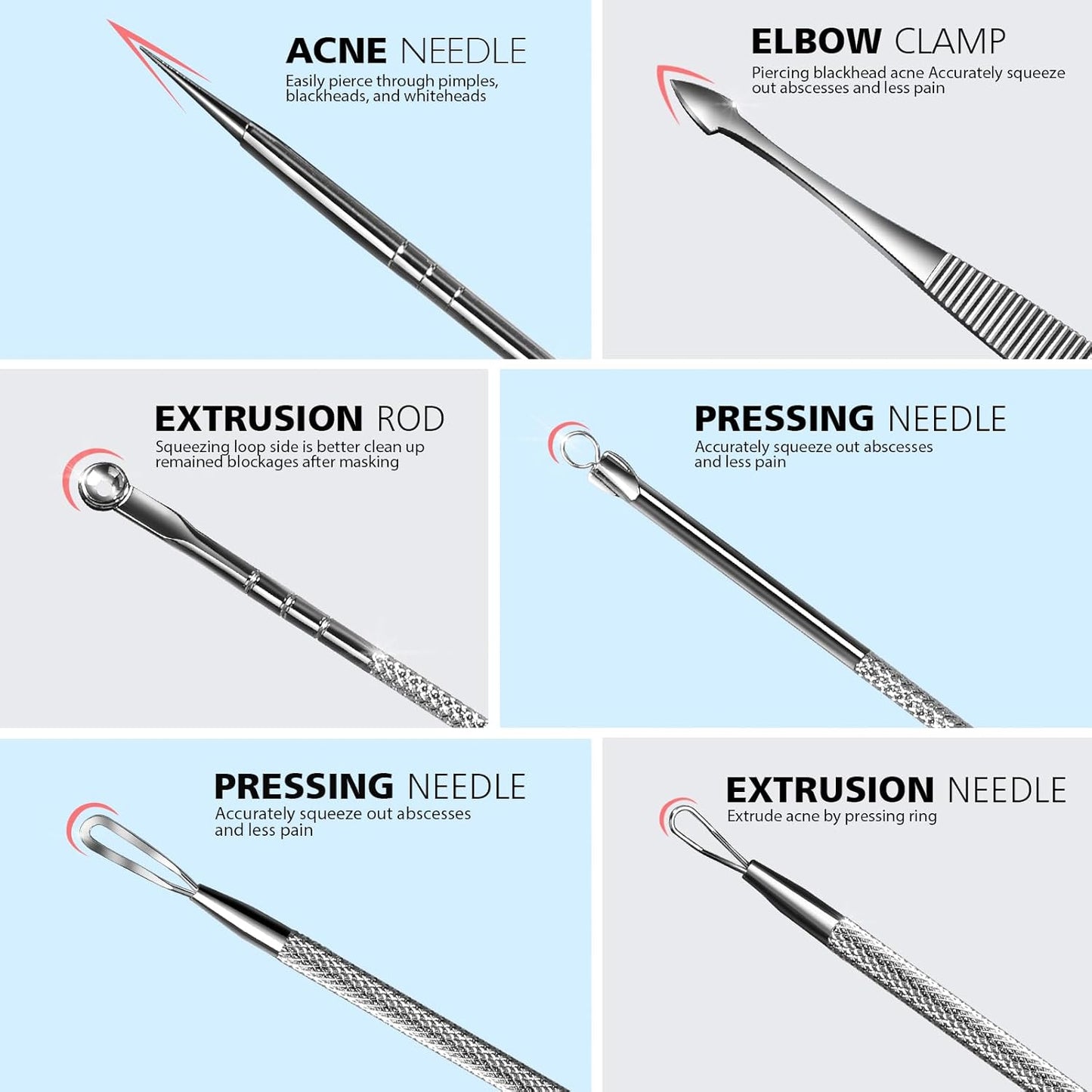 Pimple Popper Tool Kit - 7 in 1 Blackhead & Comedone Remover | Facial Extraction Tools