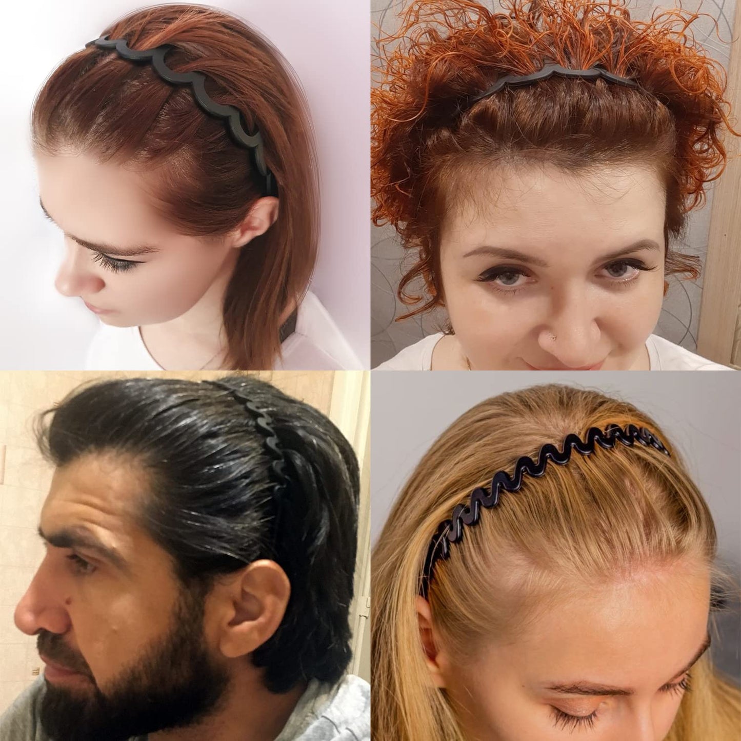 LAPOHI 8-Piece No-Slip Plastic Headbands Set - Effortless Style for Women, Men & Teens | Black