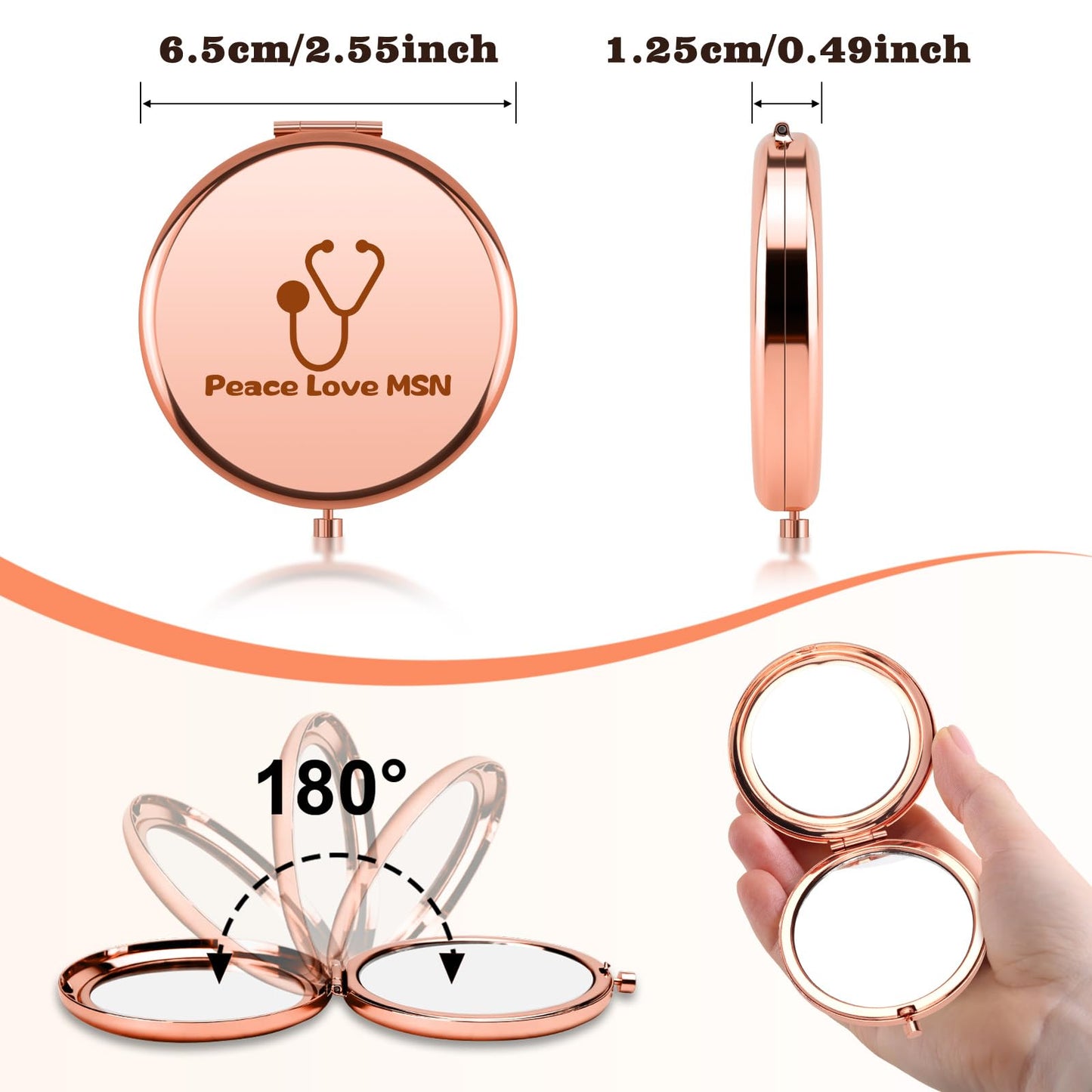 Xiecolty MSN Gifts Compact Mirror Masters of Science in Nursing Gifts for Christmas Birthday Nurse Week Appreciation Nurse Thank You Gift for Women Folding Makeup Mirror Rose Gold