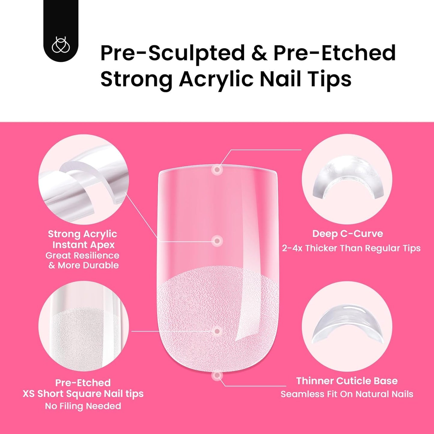 Beetles Tipex Gel Nail Kit - 224 Pcs Extra Short Square Nail Tips with Mini Lamp & Glue | 16 Sizes