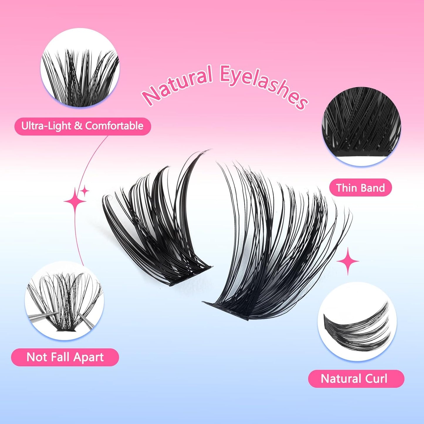 Lash Extension Kit - 50D 60D 80D 100D Individual Lash Clusters with Bond, Seal & Tweezers | 800 Pcs Set