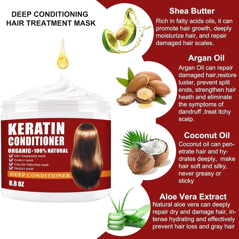 Keratin Hair Mask - Deep Conditioning Treatment for Dry, Damaged Hair | 250g Natural Hydrating Formula